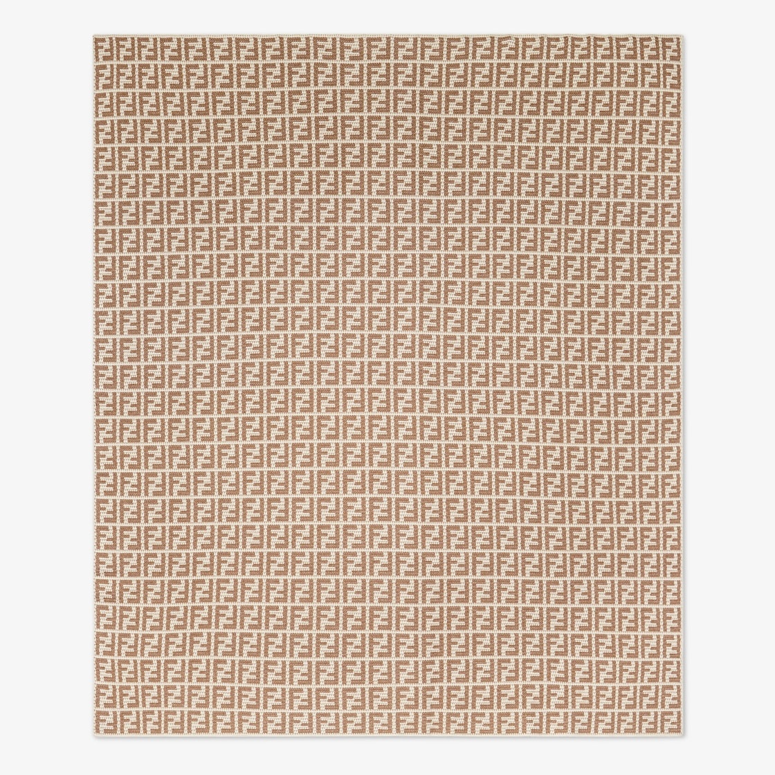Two-tone soft cashmere blanket with FF motif in natural beige and white tones. Designed by Karl Lage - 2