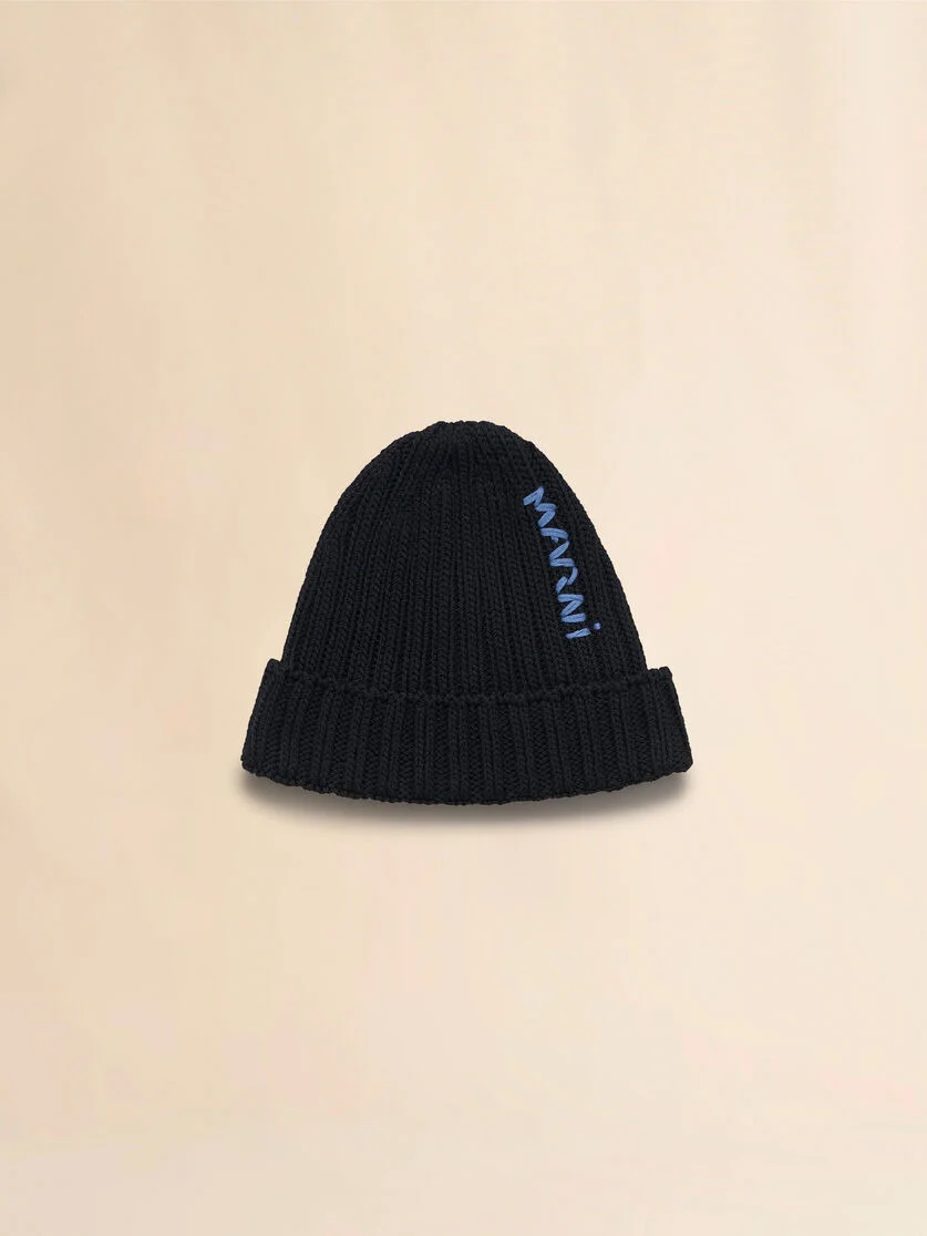 BLACK COTTON BERET WITH EMBROIDERED MARNI LOGO - 1