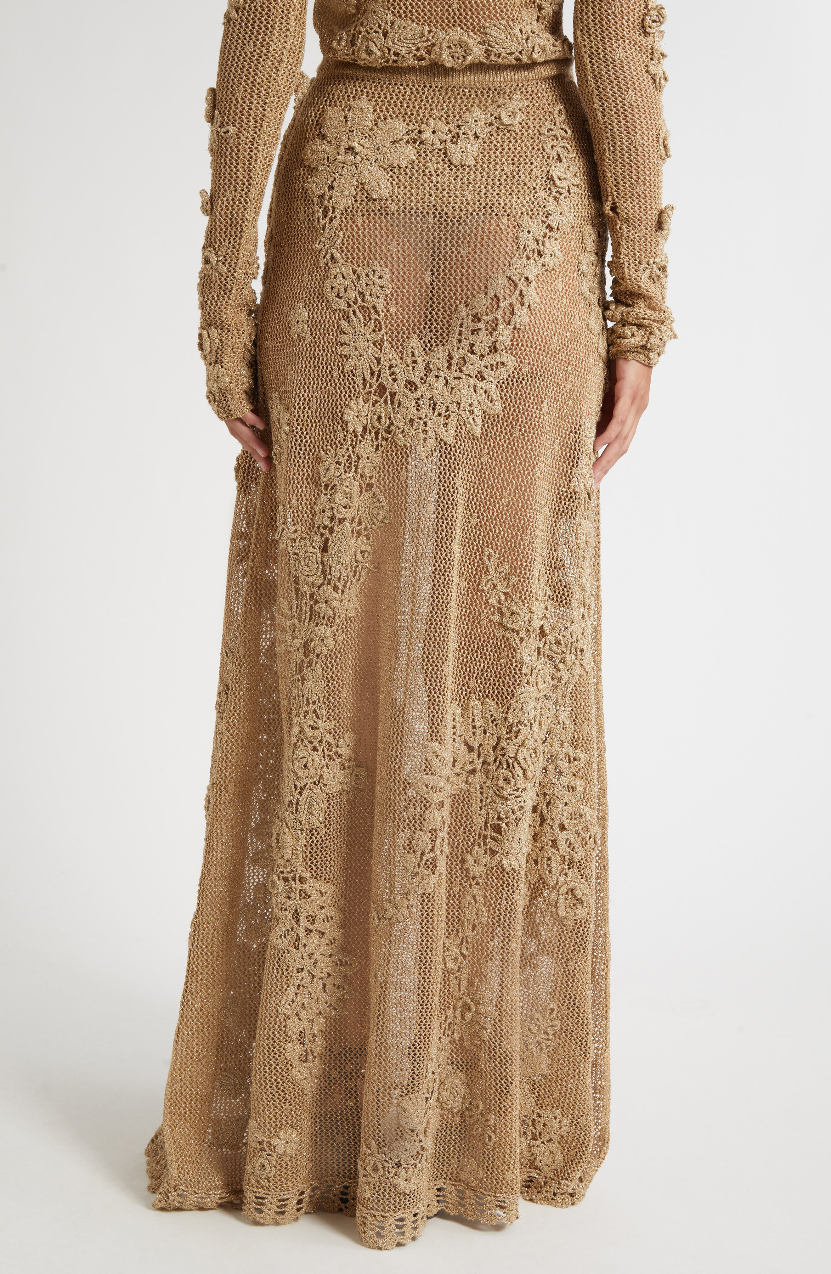 Ulla Johnson Aria Metallic Crochet Appliqué Open Stitch Maxi Skirt in Lurex Combo at Nordstrom - 3