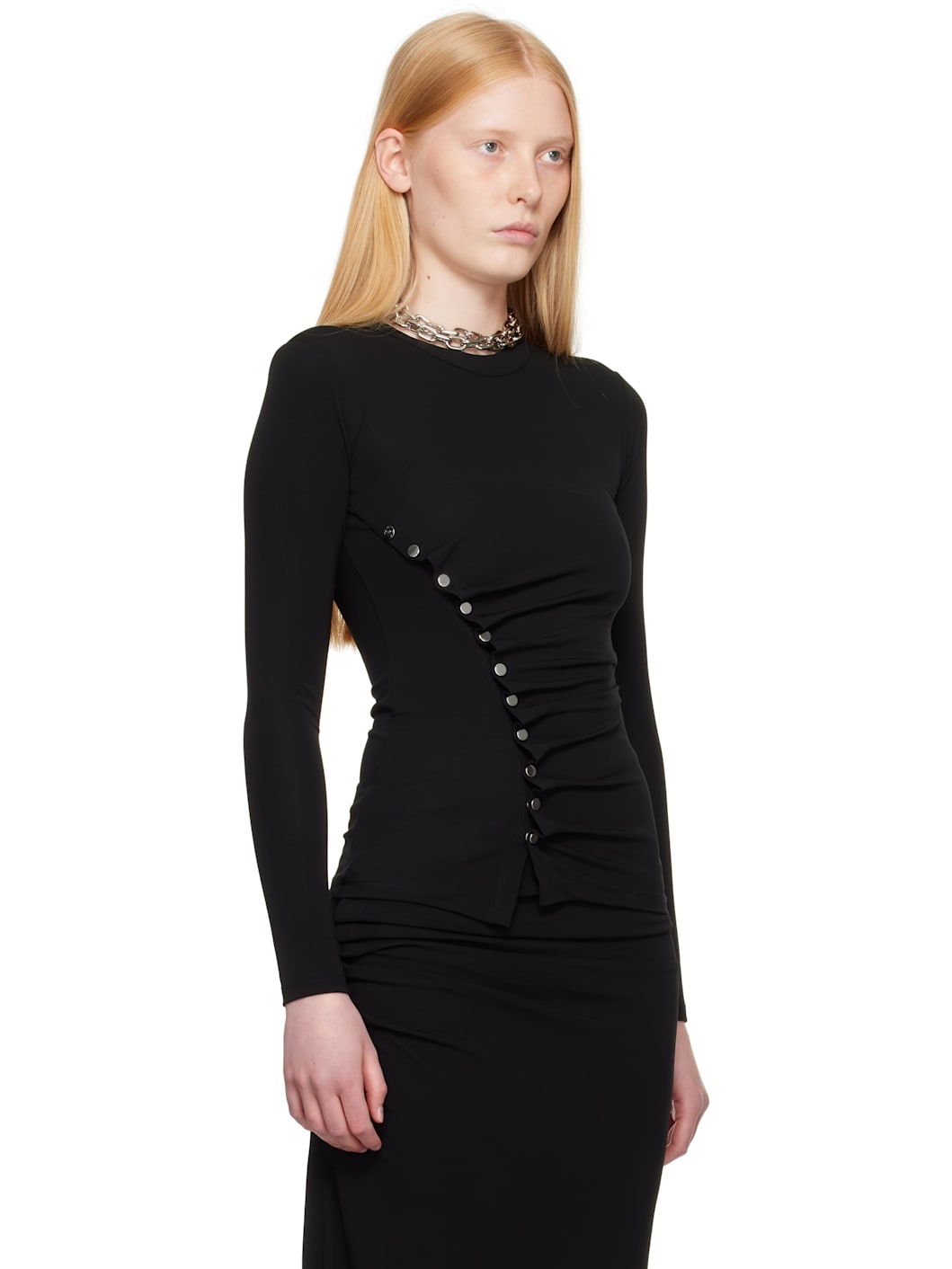 Black Drapé Pression Jersey Top - 2