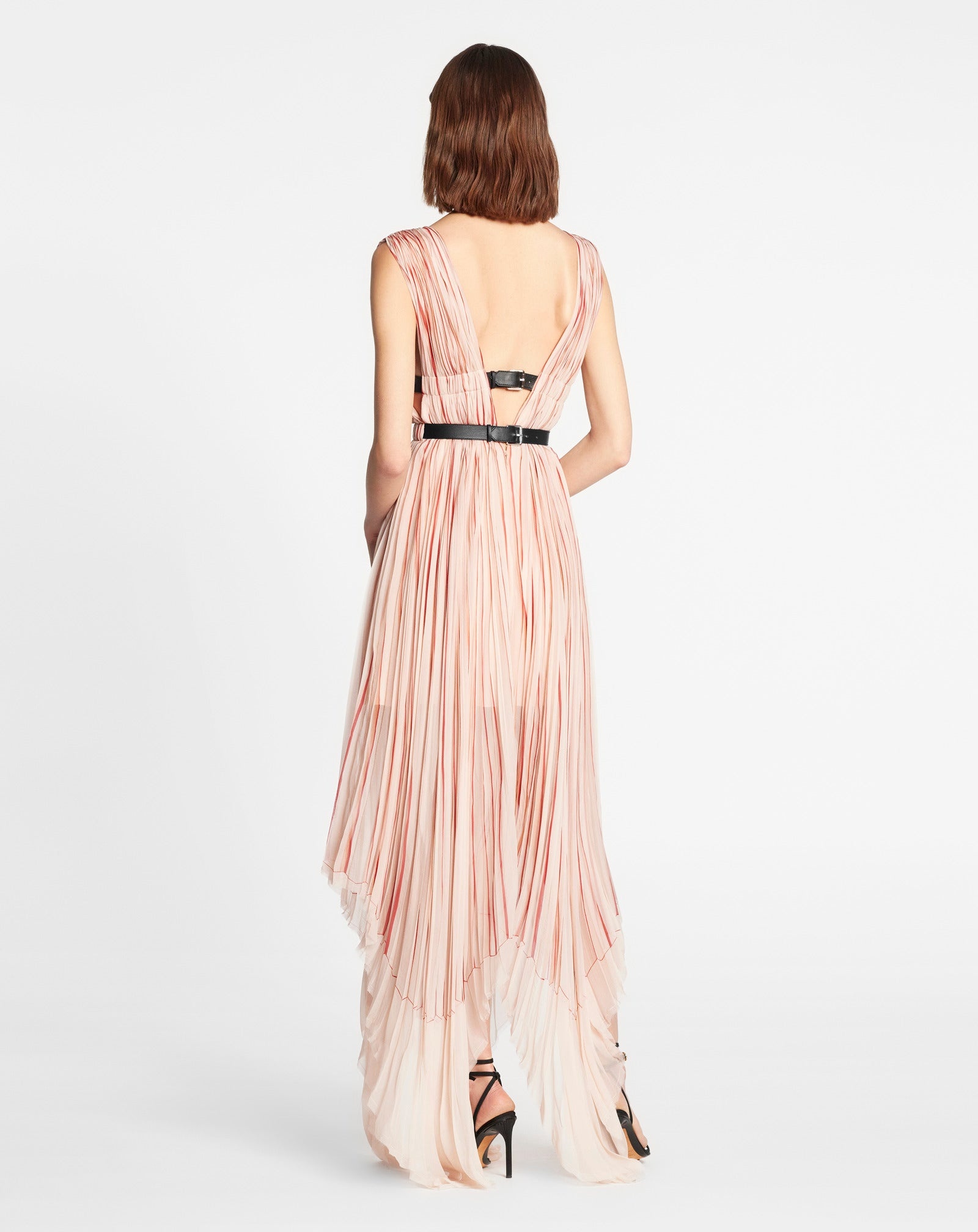LONG PLEATED DRESS WITH TROMPE L'OEIL PRINT - 3