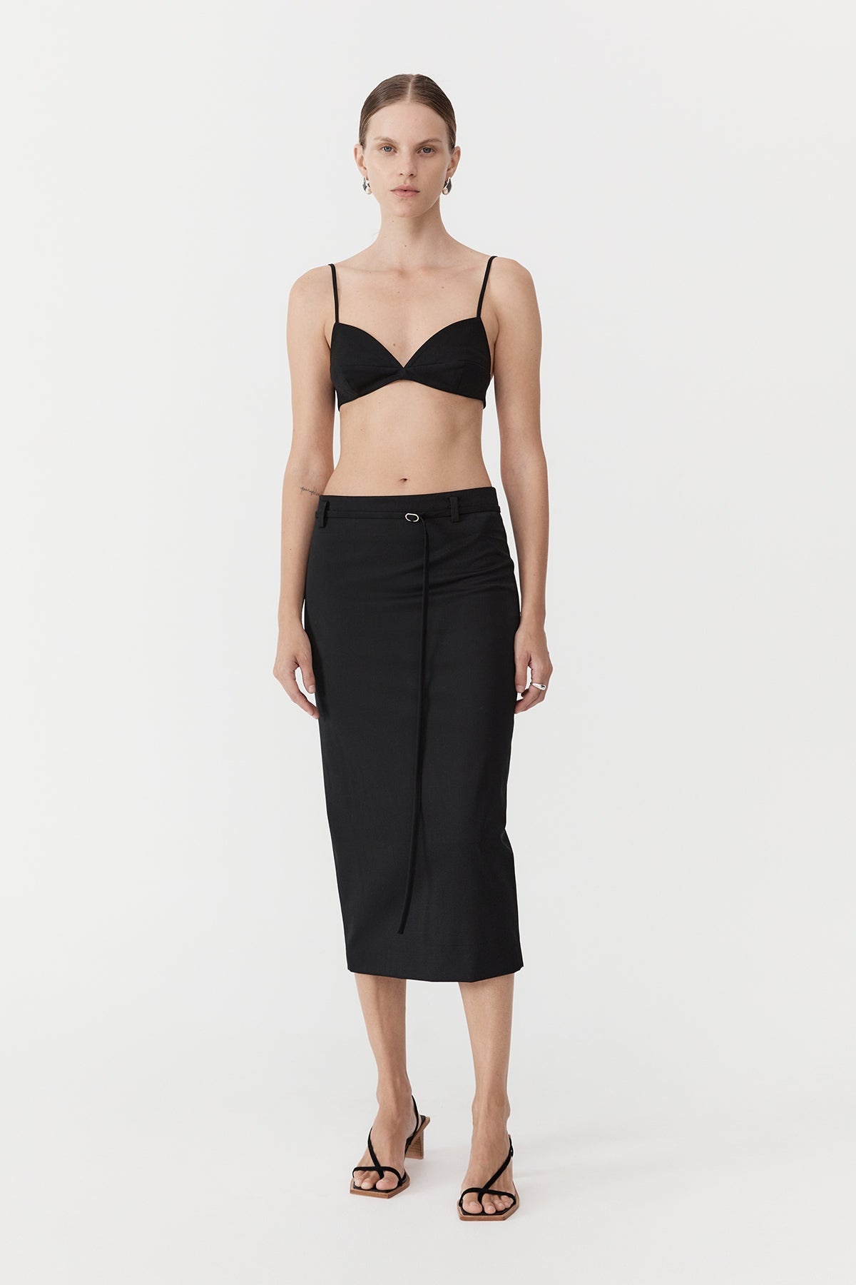 Belted Pencil Skirt - Black - 2