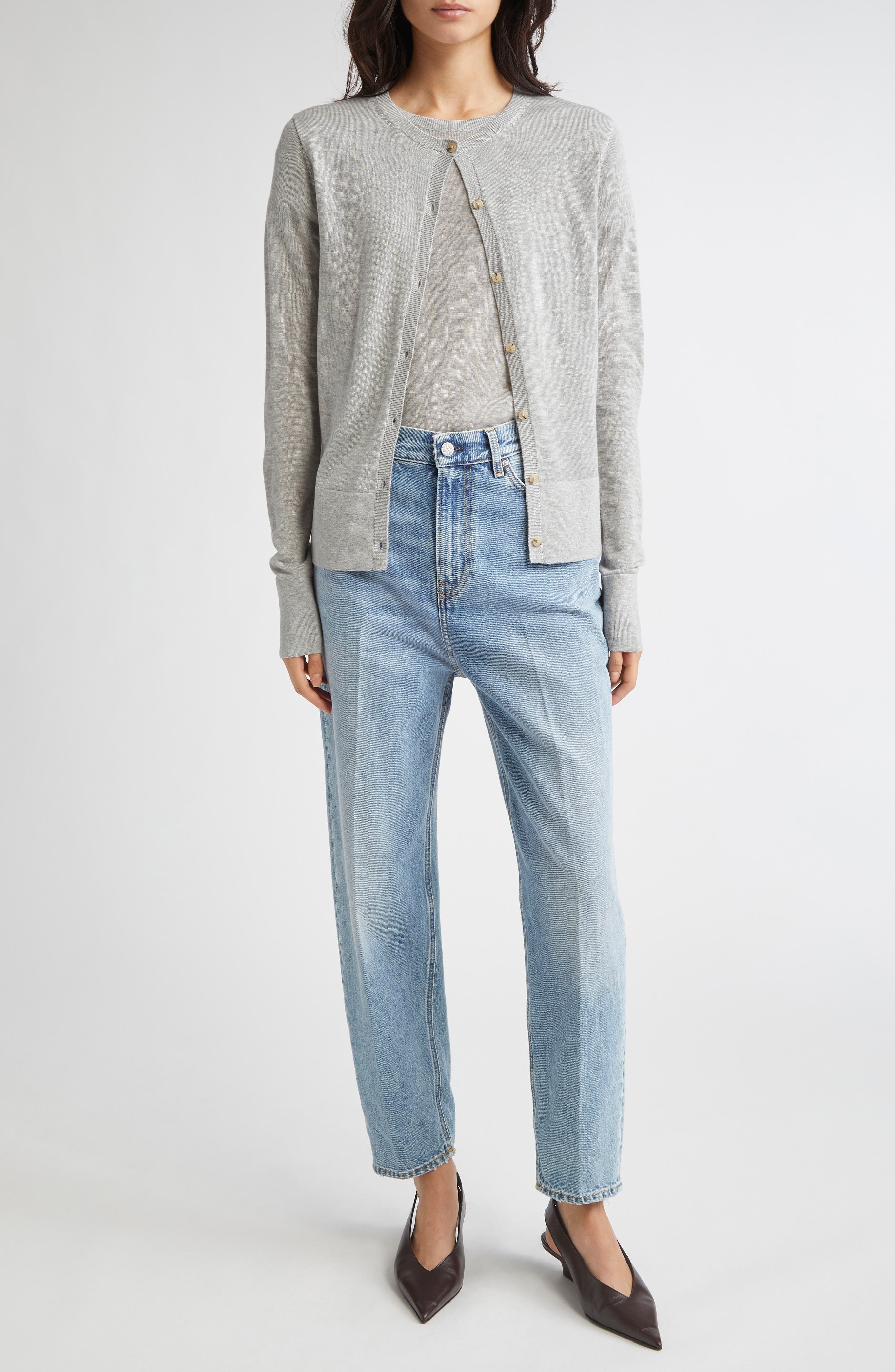 TOTEME Fine Knit Cardigan in Grey Melange at Nordstrom - 2