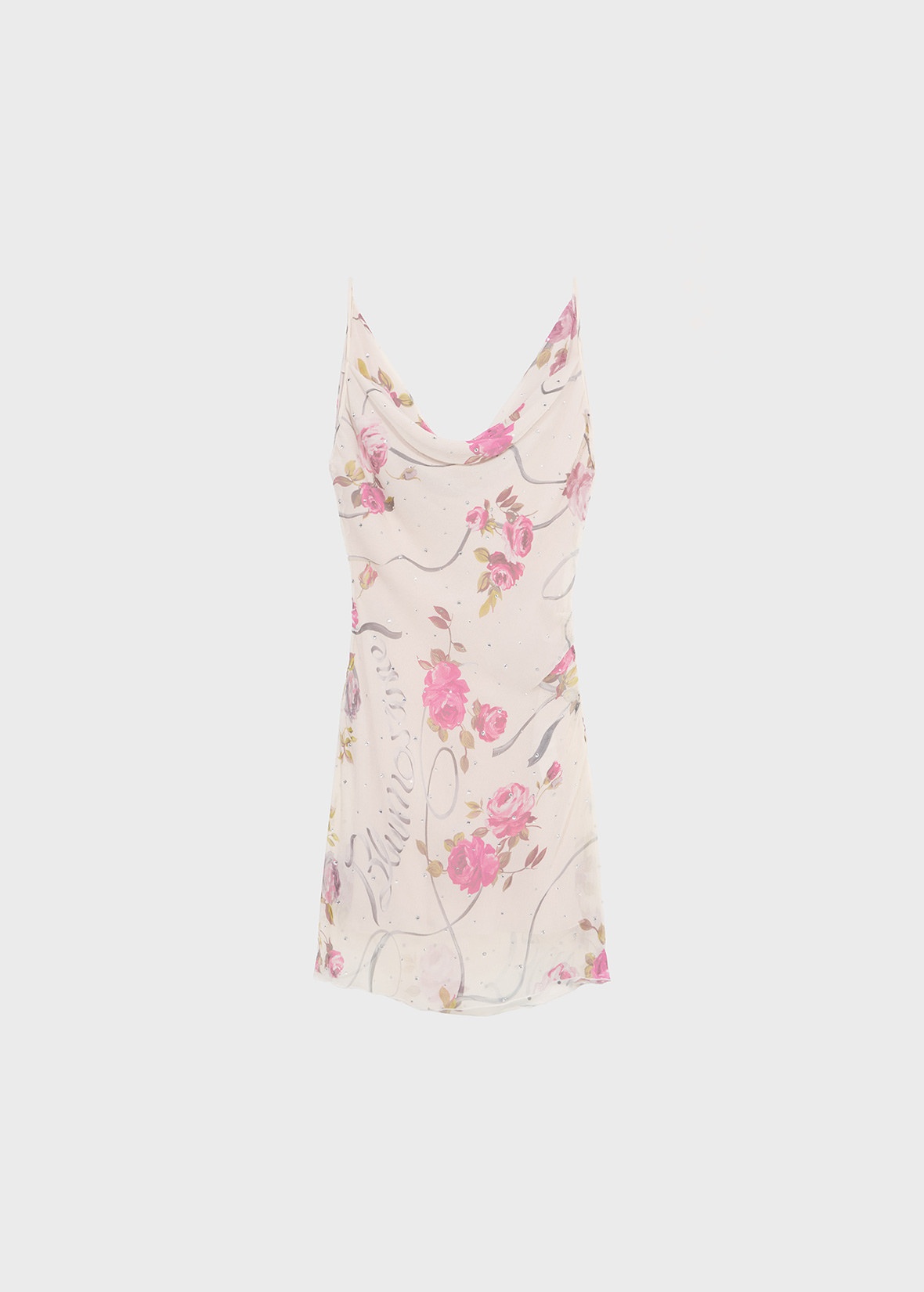 MINI DRESS IN PRINTED CREPONNE WITH RHINESTONE DECORATIONS - 1
