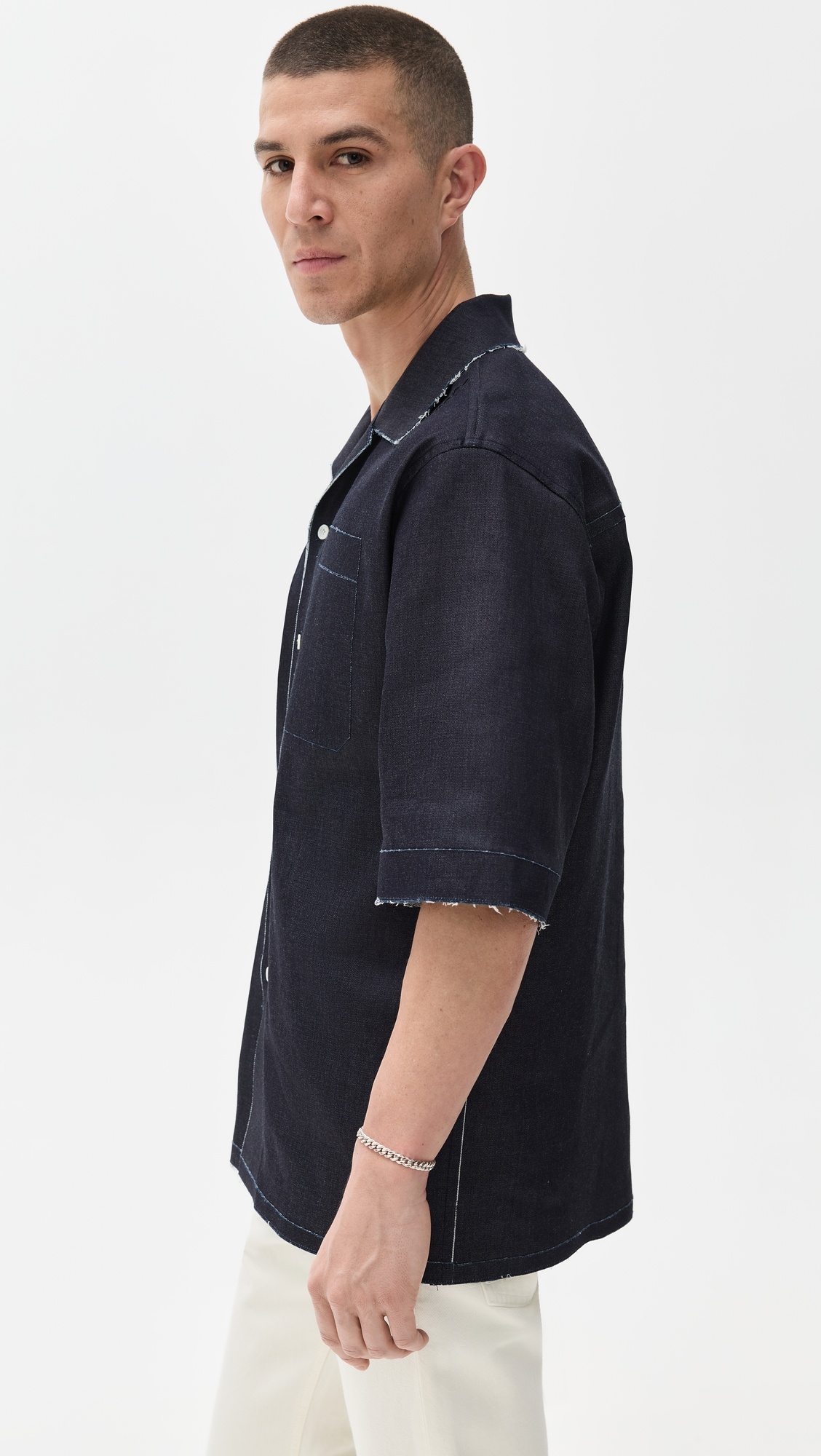 Trompe L'Oeil Stretch Denim Bowling Shirt - 3