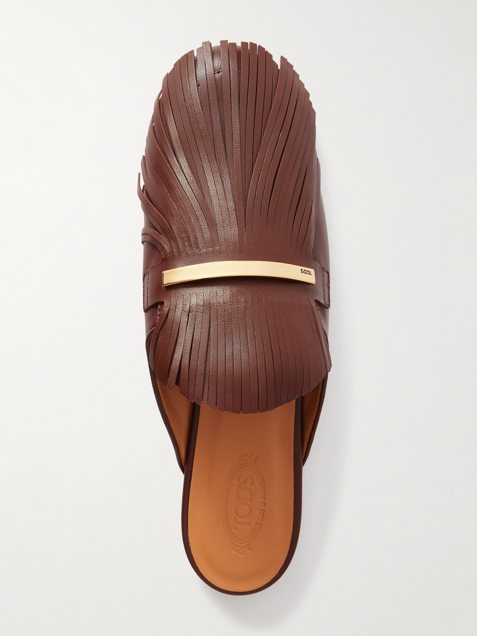 Embellished fringed leather slippers Brown - 5