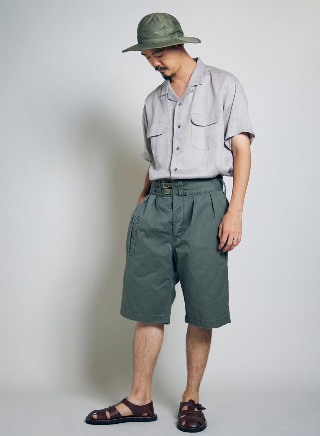 Open Collar Shirt Linen Twill in Grey - 4