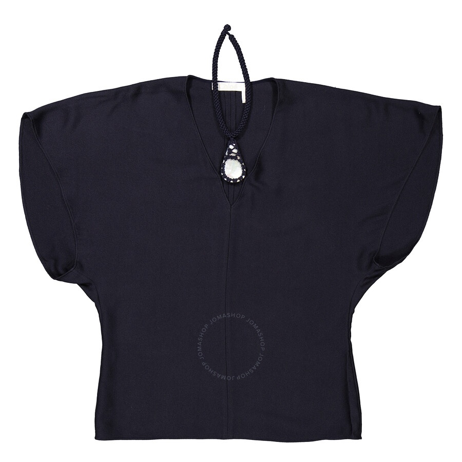 Chloe Ladies Ink Navy Silk Short Sleeve Top - 4