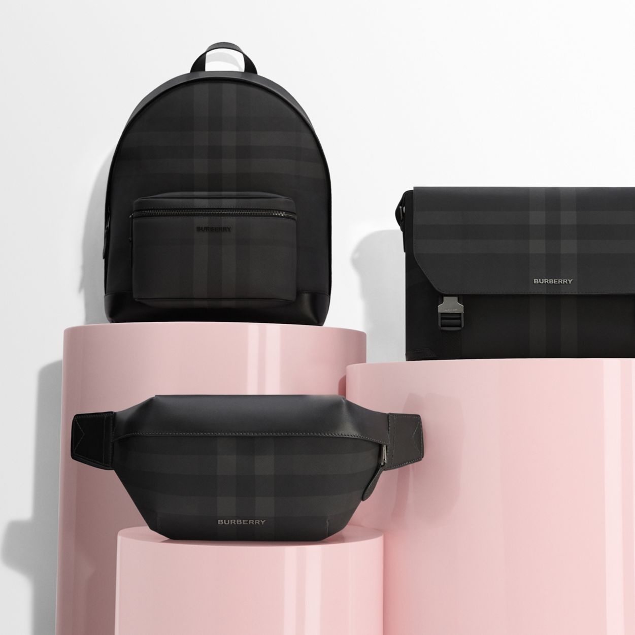 Charcoal Check and Leather Large Messenger Bag - 11