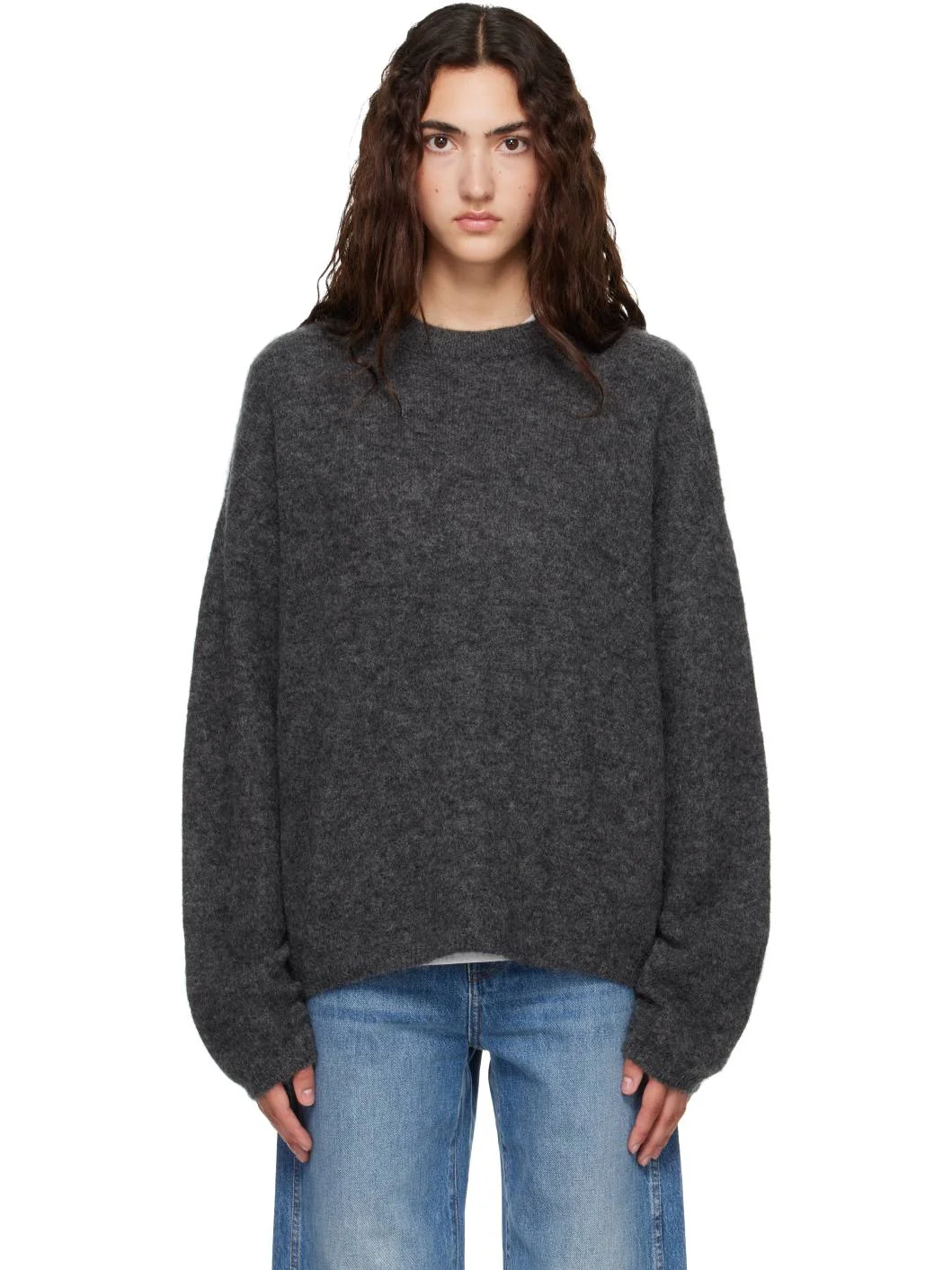 Gray Timea Mohair Fuzzy Sweater - 1