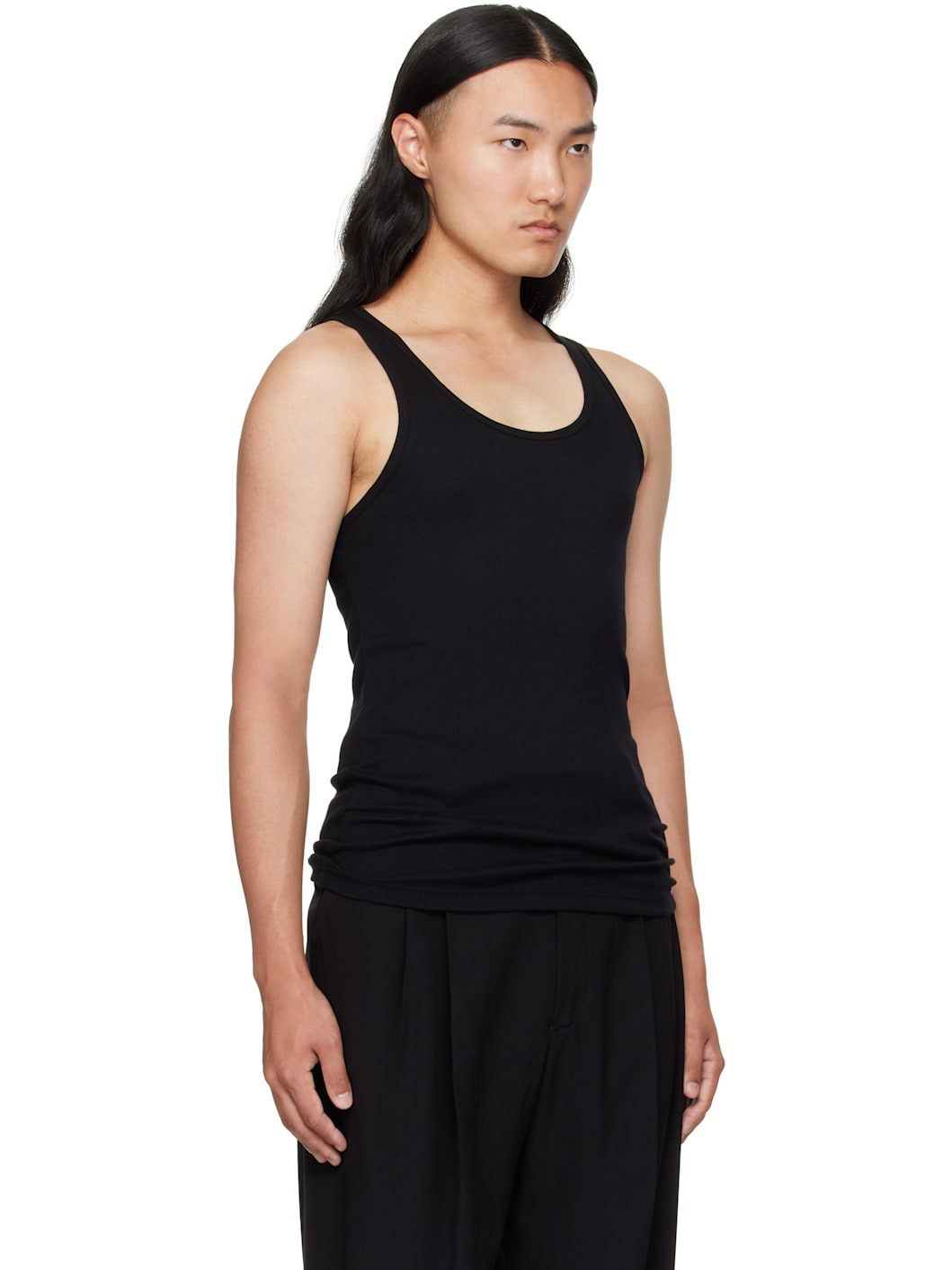 Black Cotton & Modal Rib Tank Top - 2