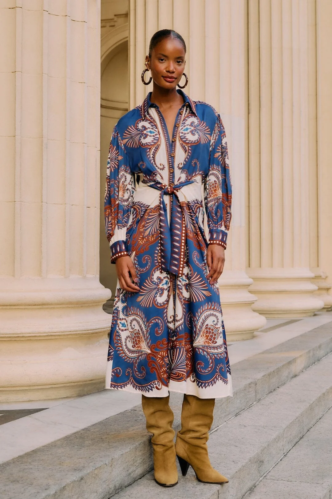 Blue Arabesque Scarf Lenzing™ Ecovero™ Viscose Midi Dress - 1