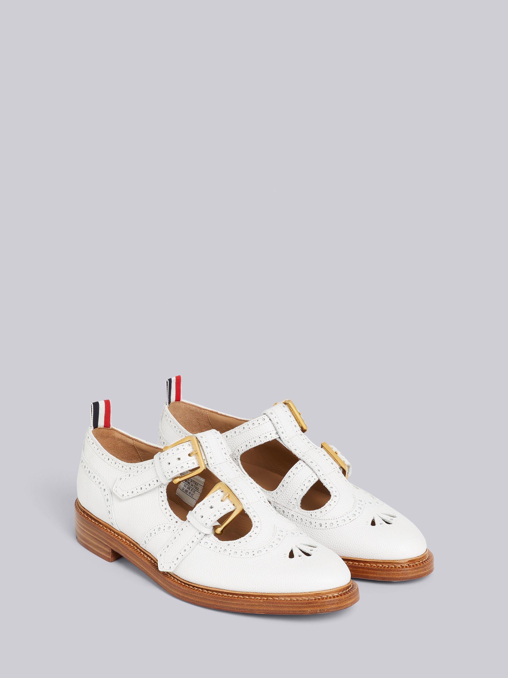 White Pebbled Calfskin 2-Strap T-Bar Thom John - 3