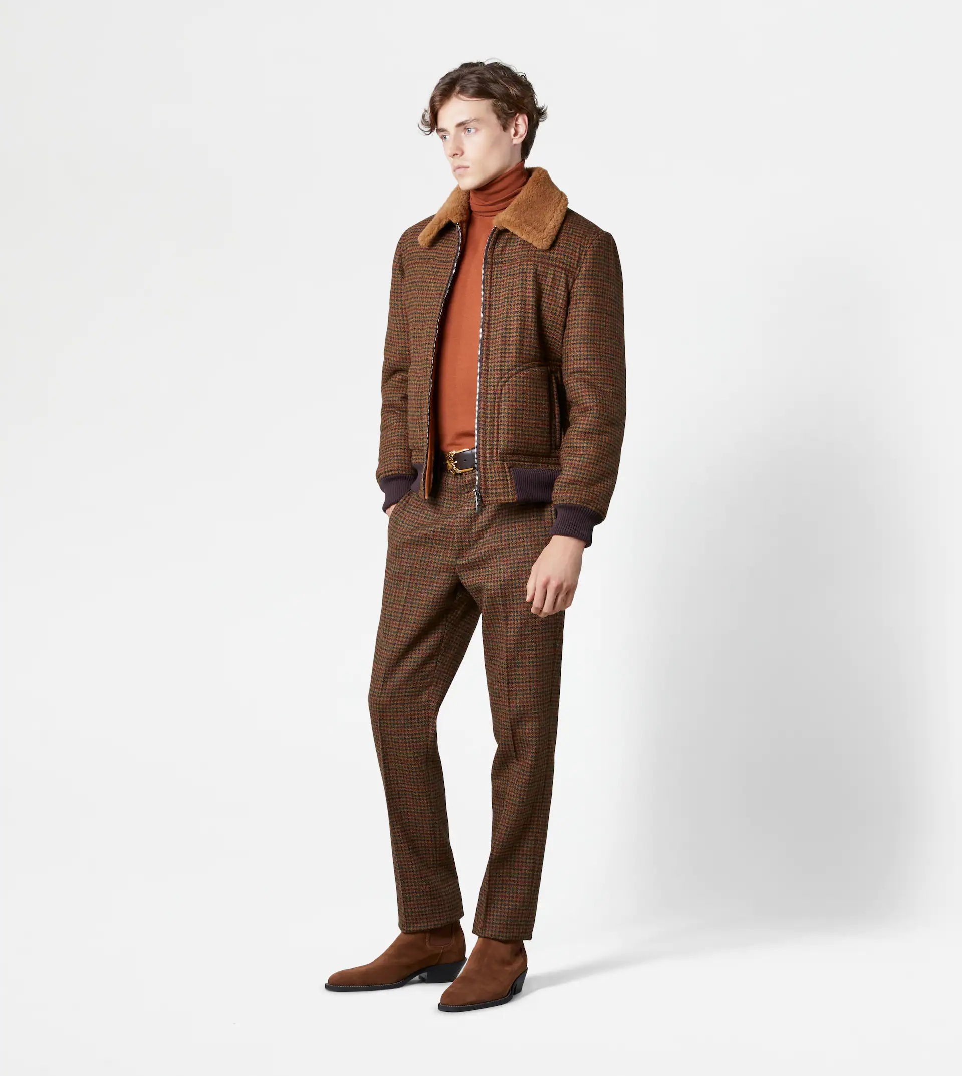 SHETLAND BOMBER LINED IN SHEARLING - BROWN, RED - 2