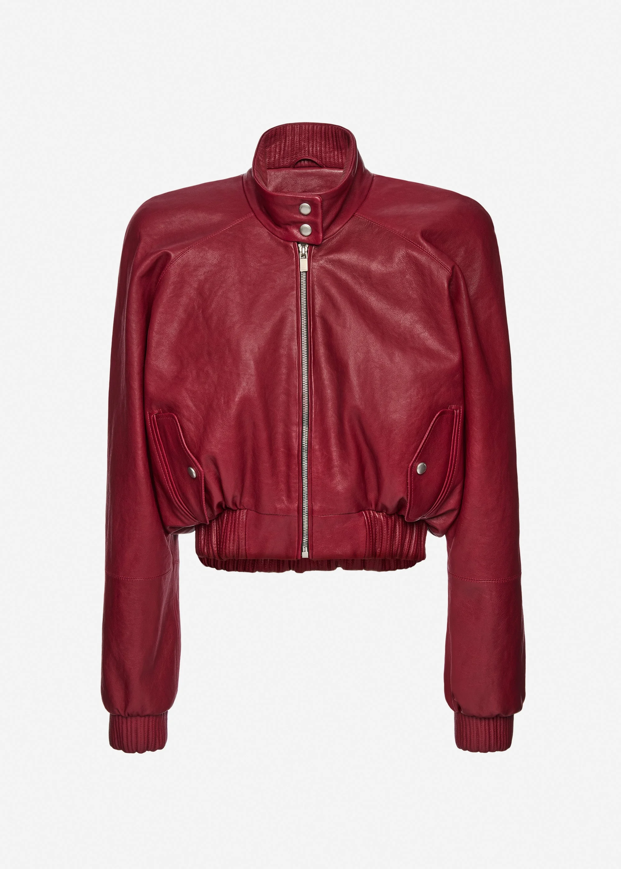 Cropped leather bomber jacket in cherry red - 1