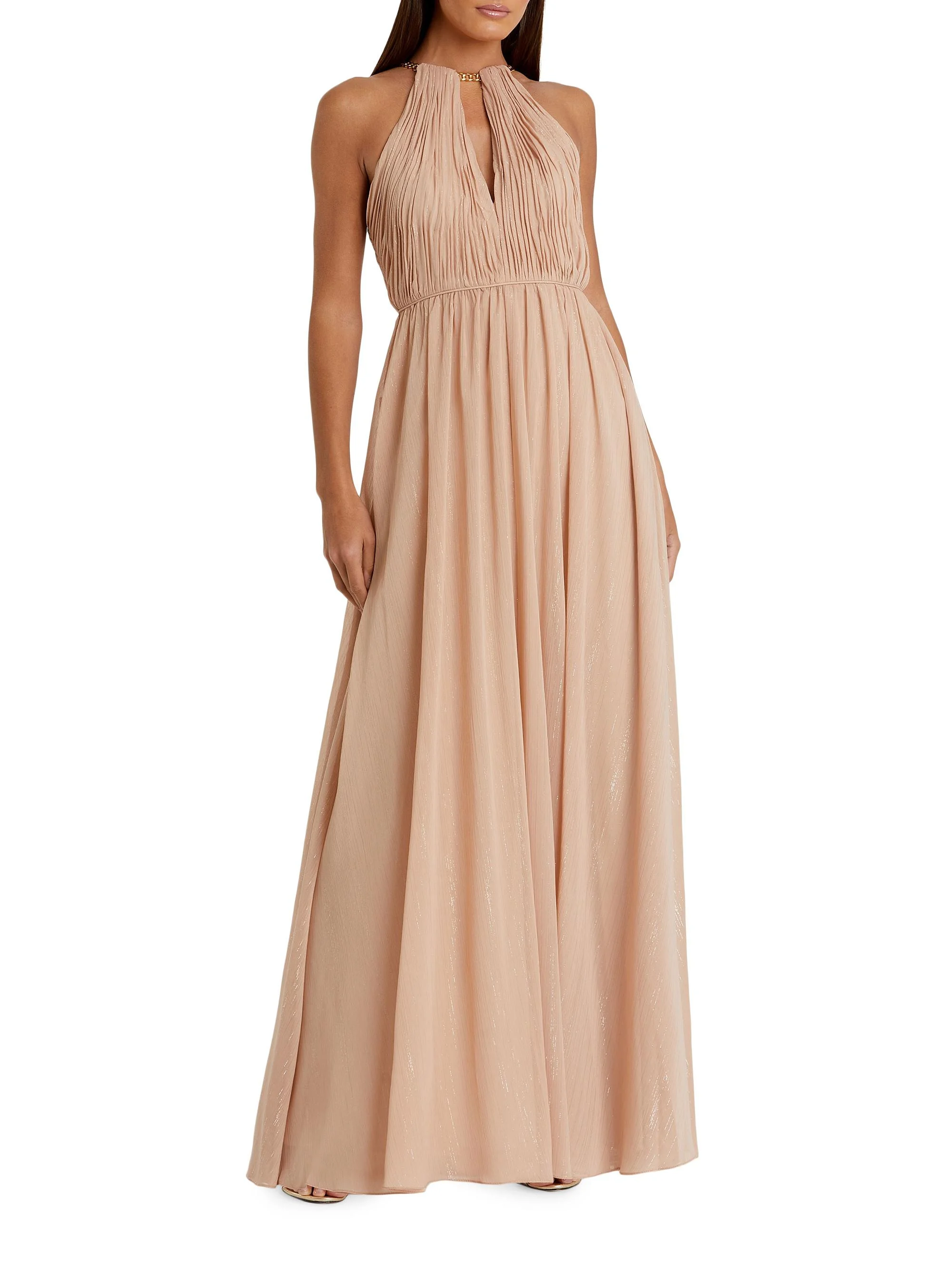 Women's Ieena Keyhole Chain Halter Gown - Beige - 1