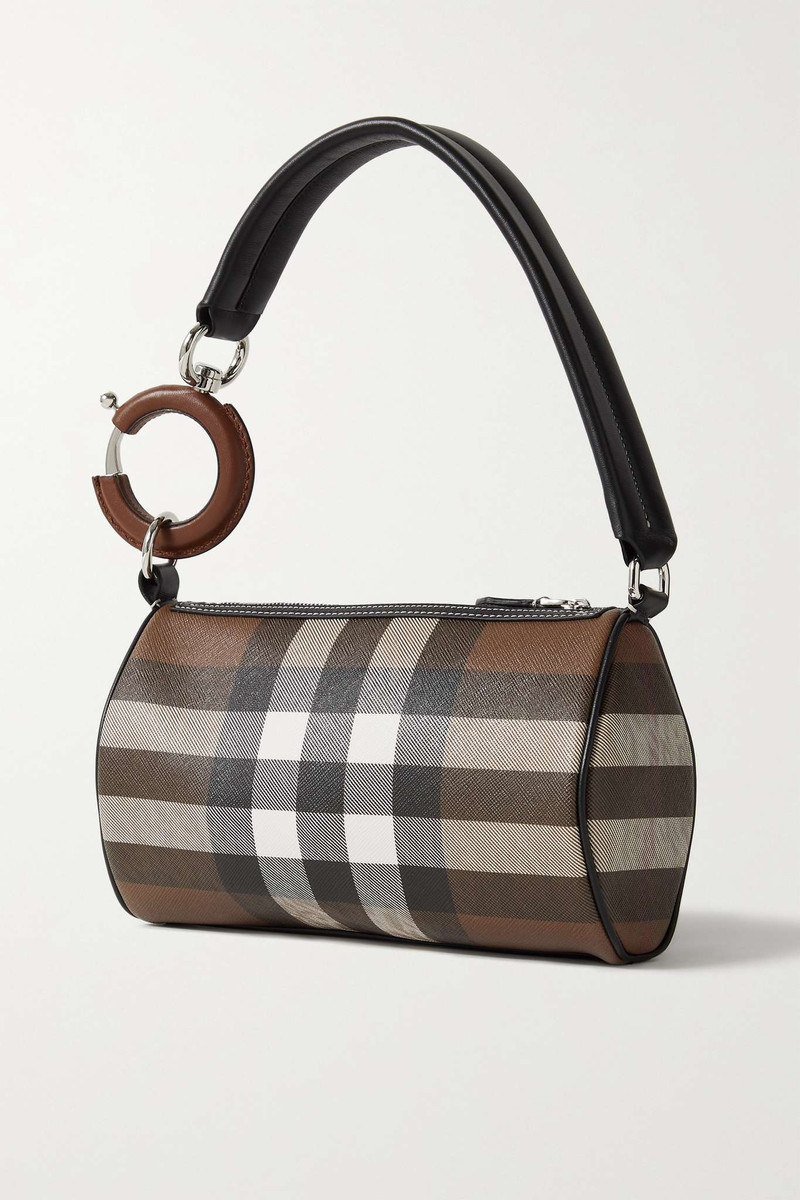 Leather-trimmed checked coated-canvas shoulder bag 3