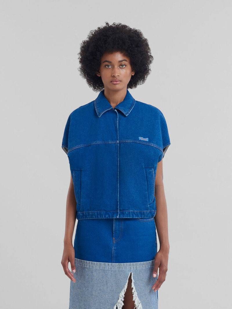 Marni BLUE ORGANIC DENIM SHORT-SLEEVED JACKET WITH MARNI MENDING PATCH outlook