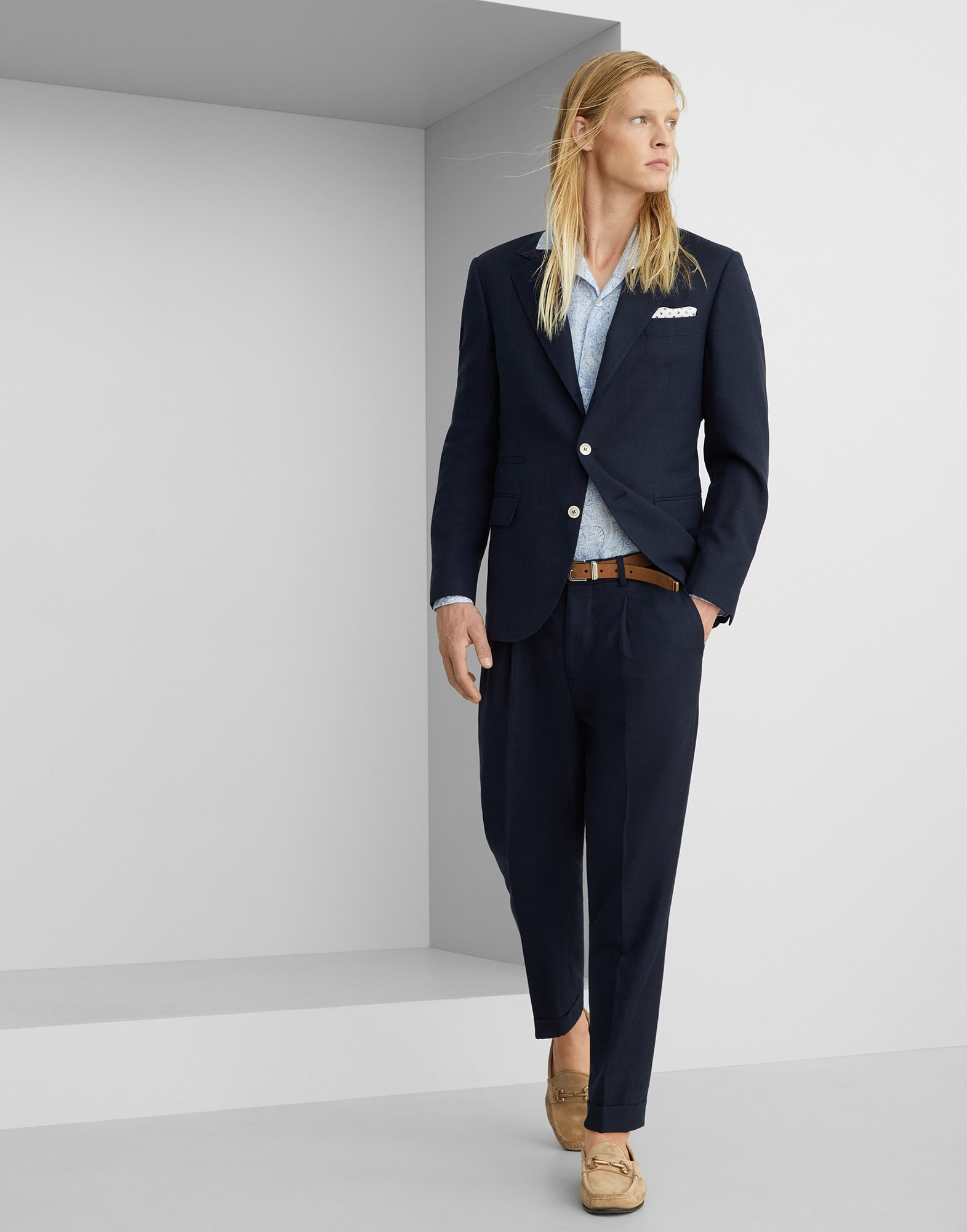 Cotton and virgin wool diagonal suit with pleated leisure fit trousers - 4