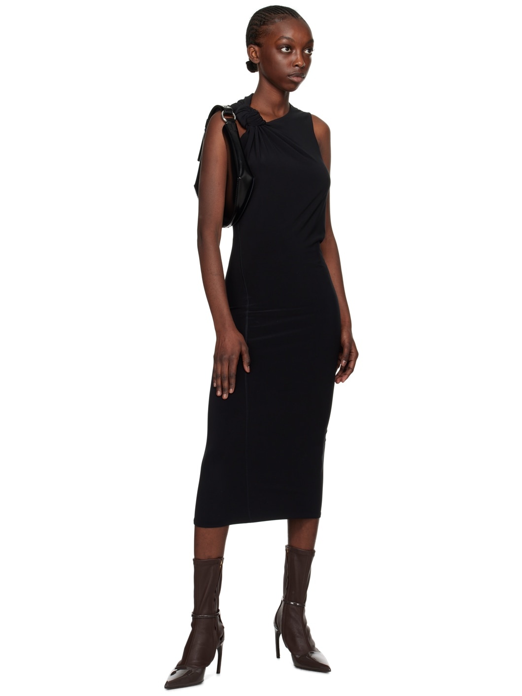 Black Crewneck Midi Dress - 4