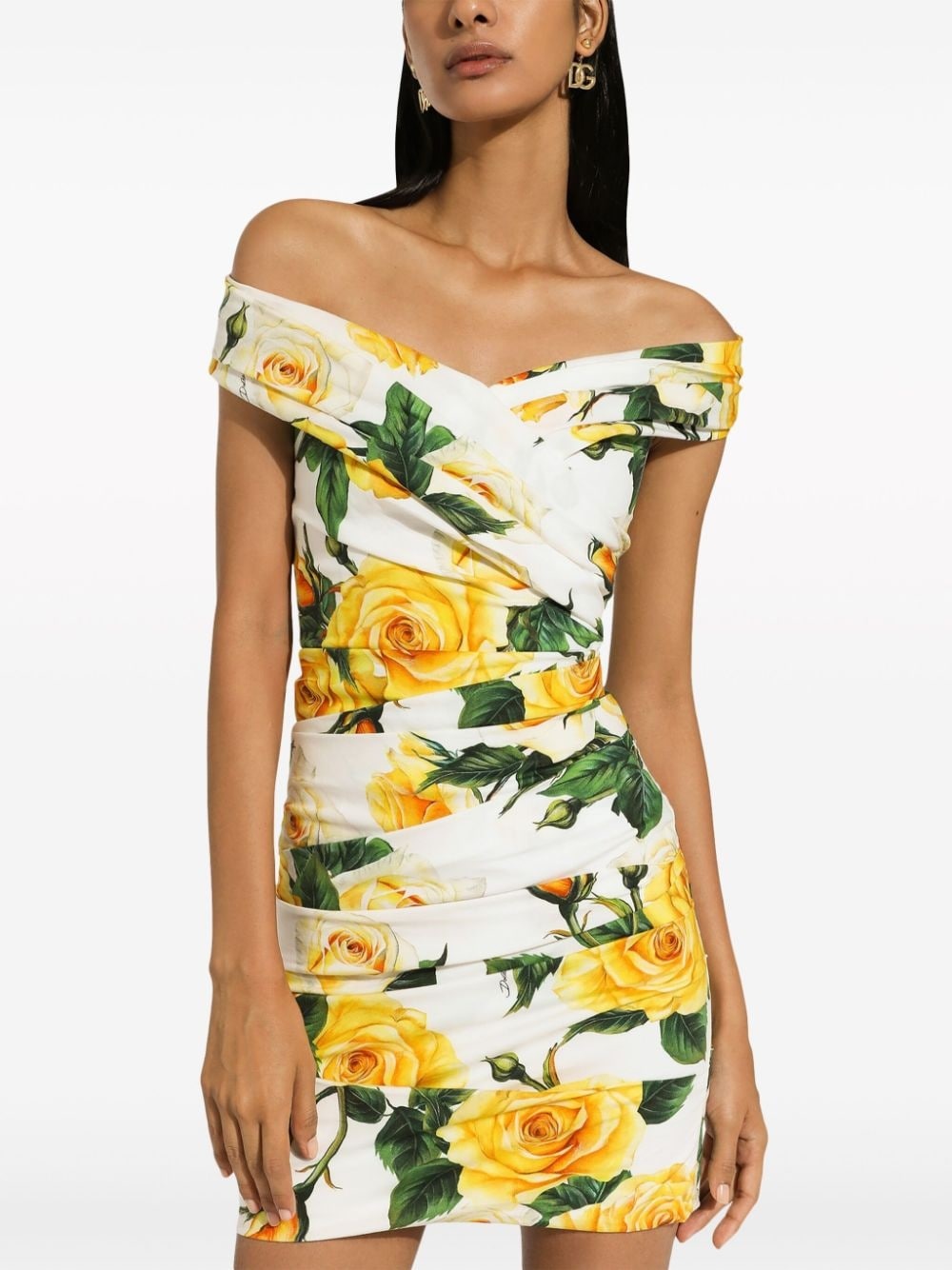 off-shoulder rose-print dress - 5