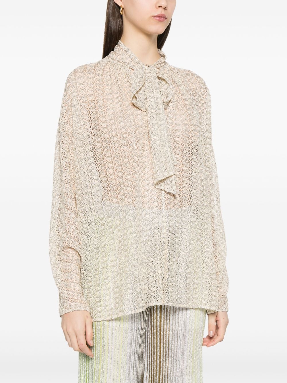 sash-collar lamé blouse - 3