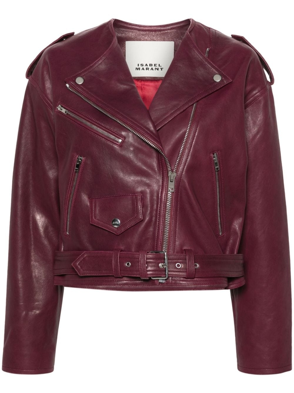 leather cropped biker jacket - 1