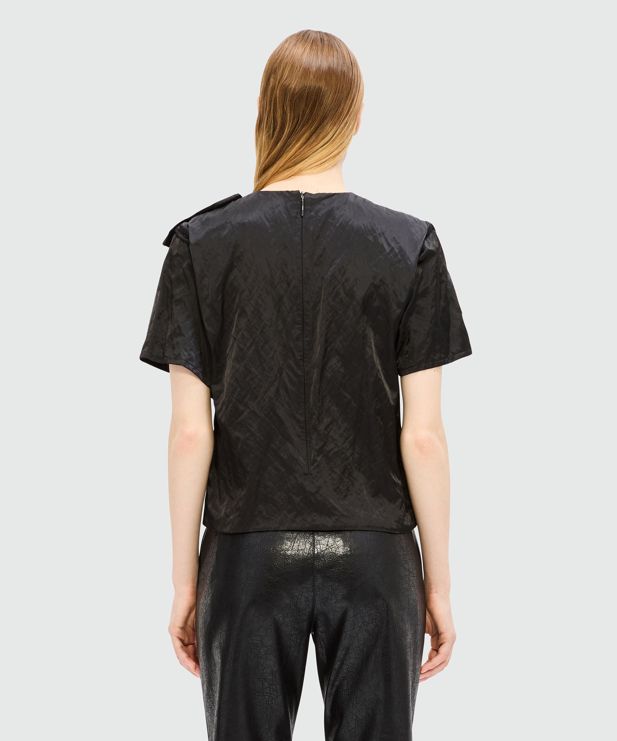 Black crincklé duchesse top with bow - 3