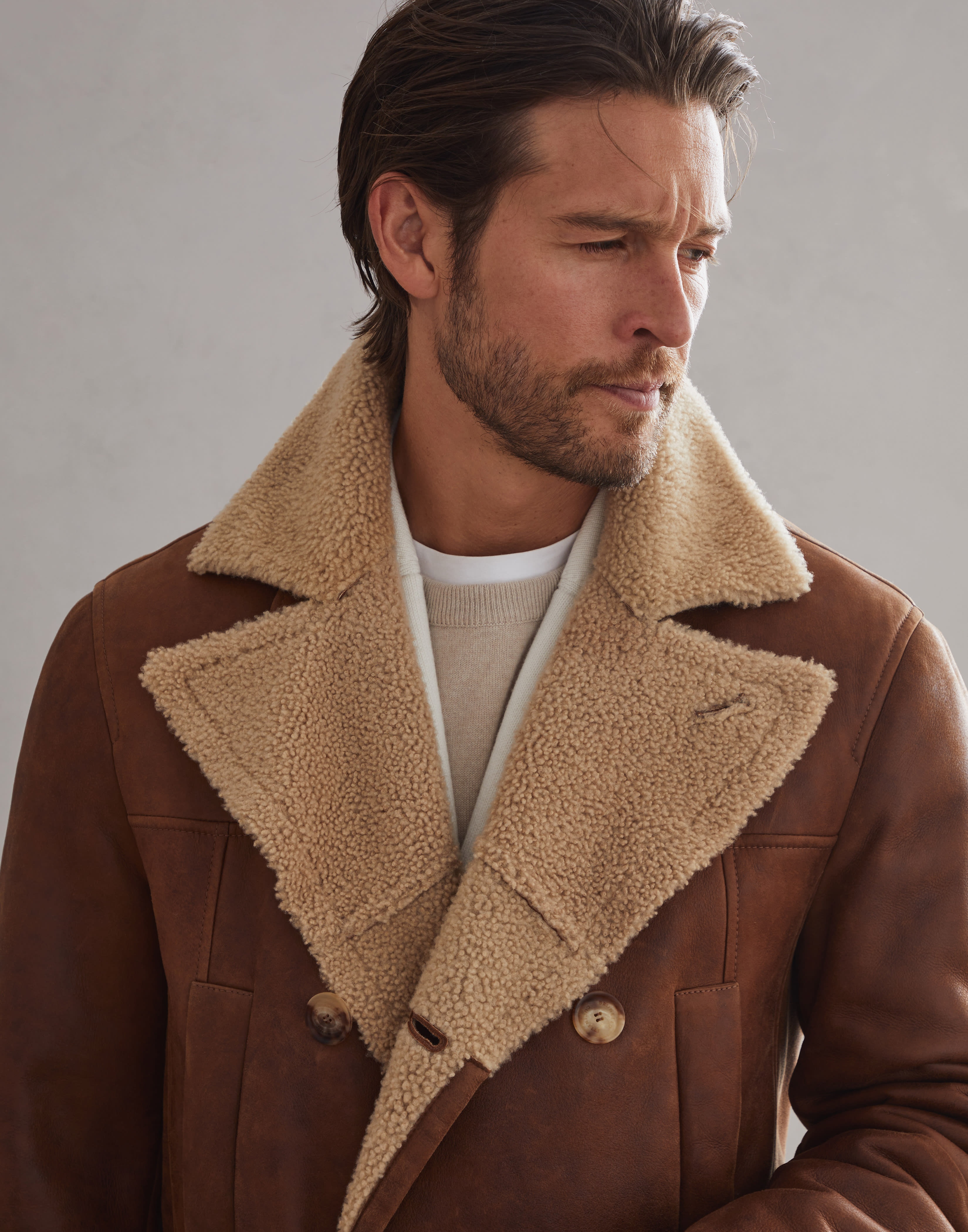 Nappa-effect shearling double-breasted coat - 3