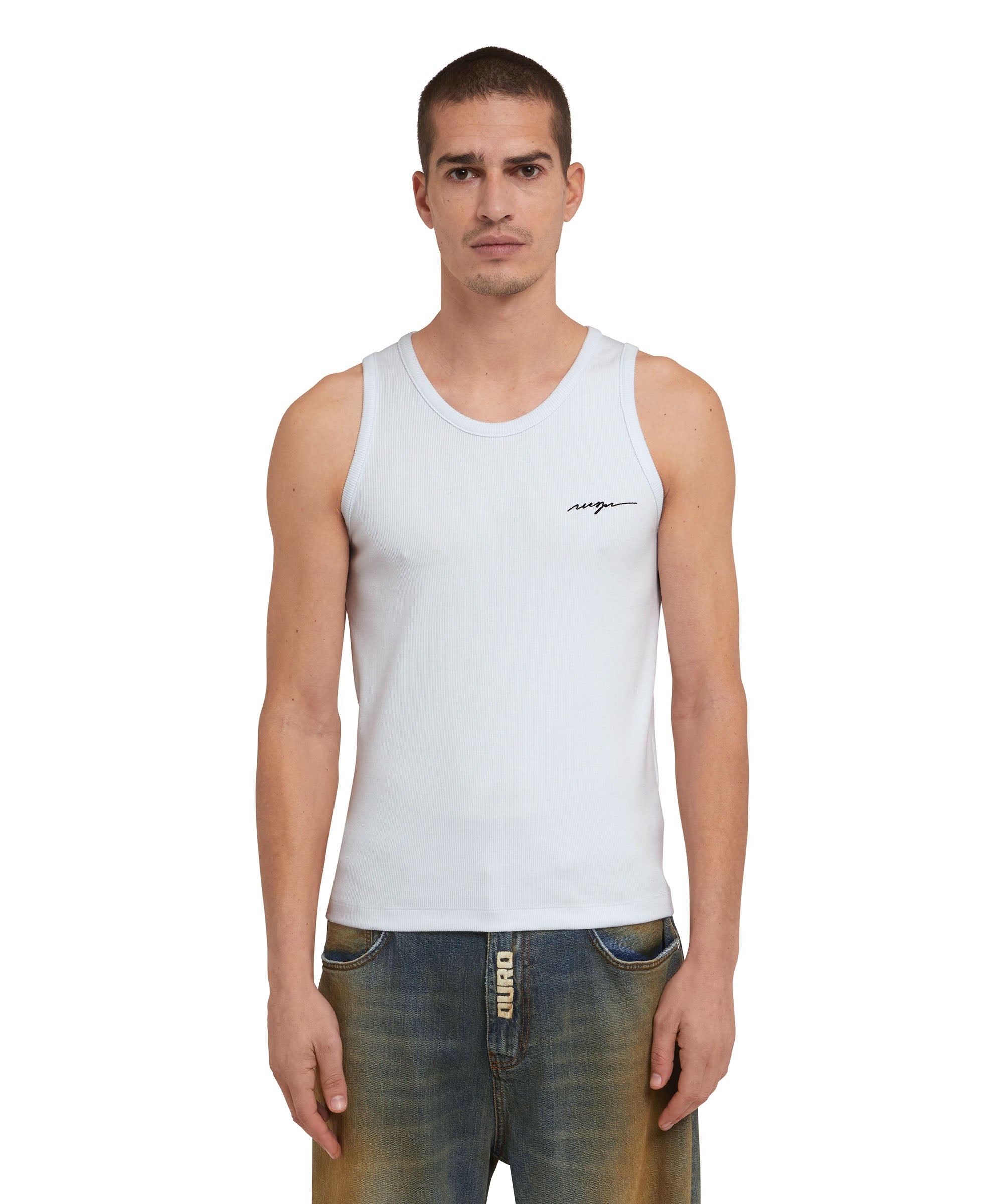 Ribbed jersey tank top with embroidered cursive logo - 2