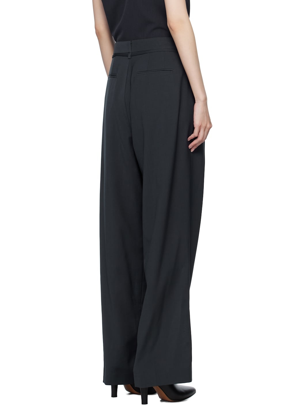 Navy Waist String Tuck Trousers - 3