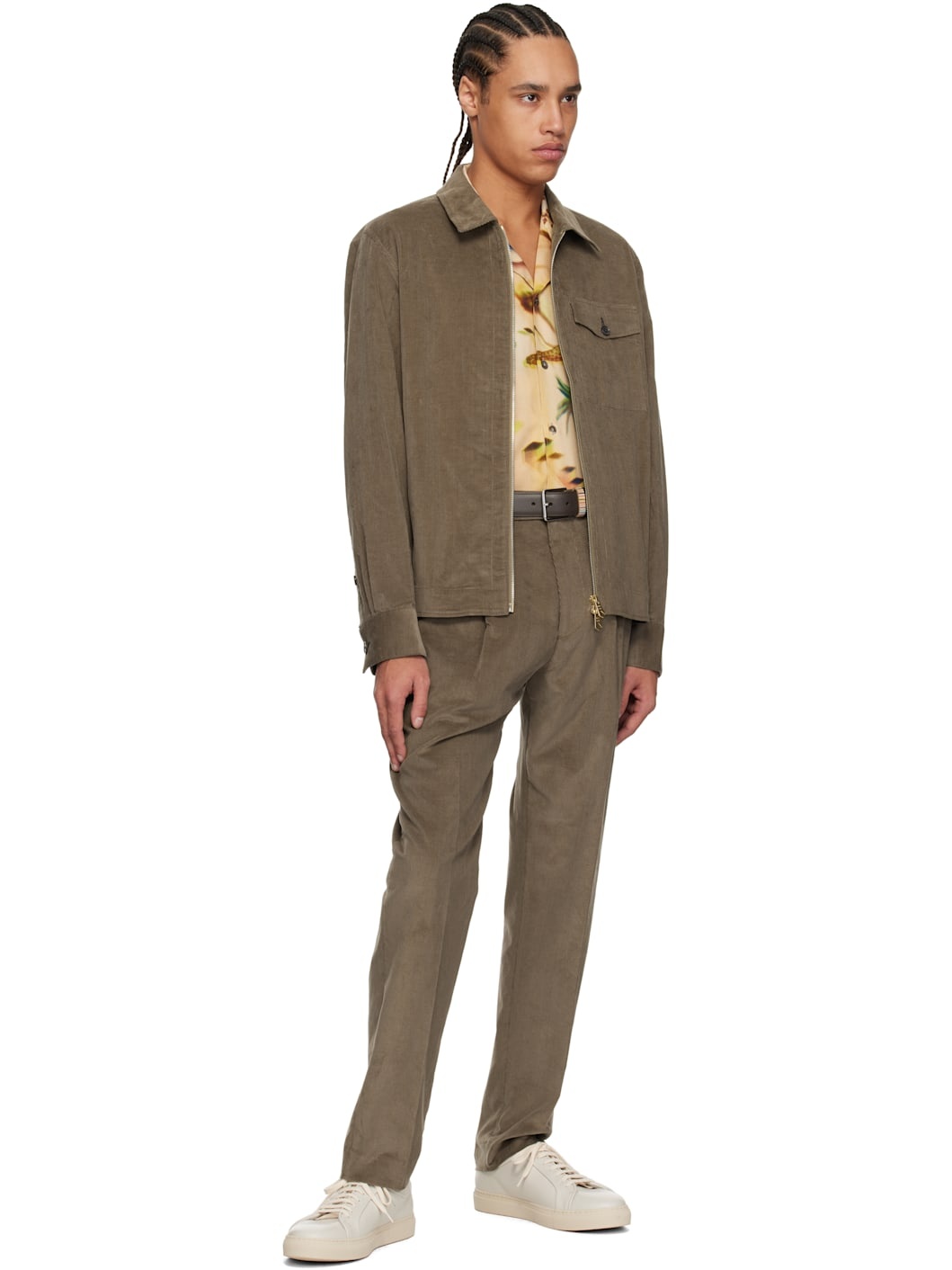 Brown Tapered-Fit Pleated Corduroy Trousers - 5