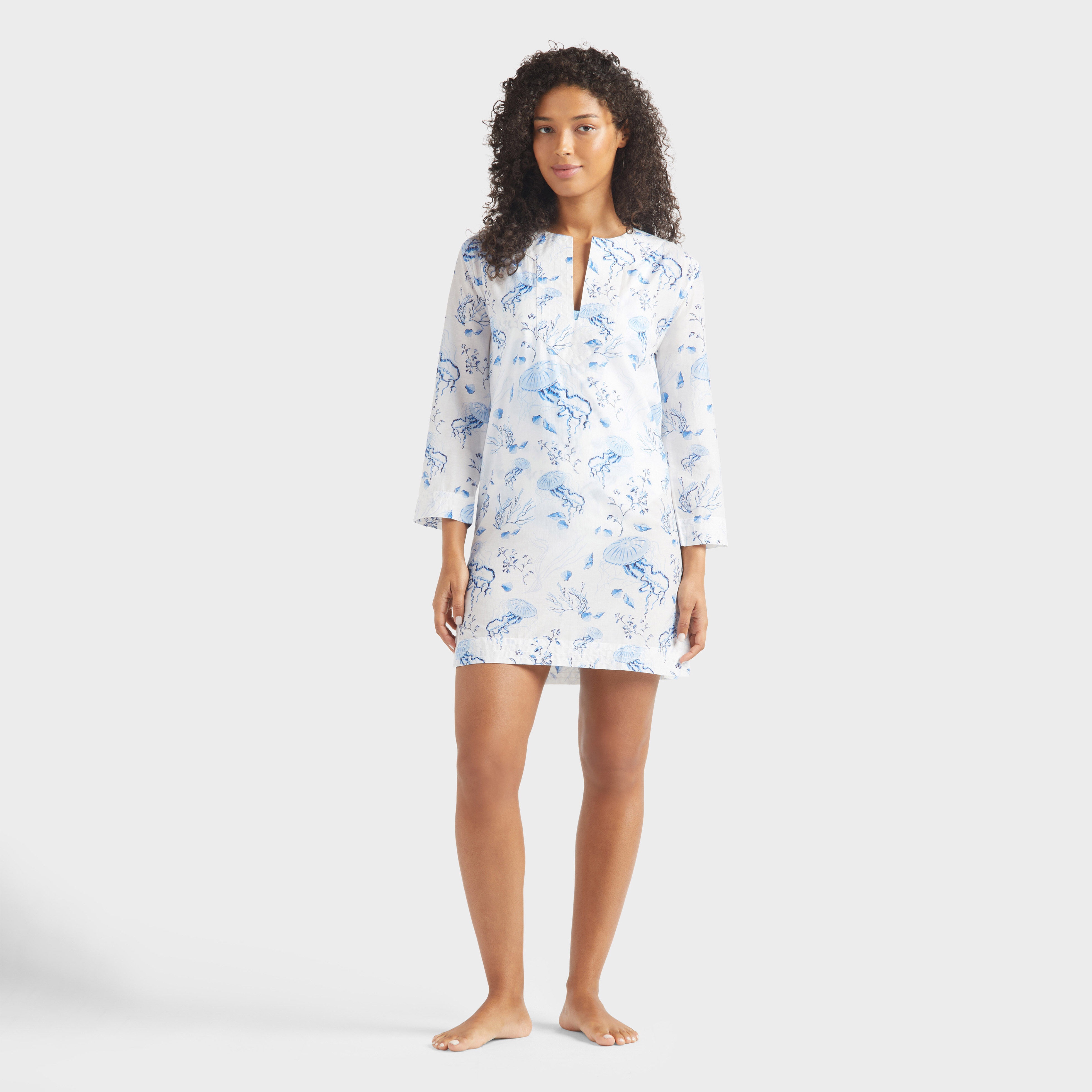 Women Cotton and Silk Kaftan Medusa and Shells - 3