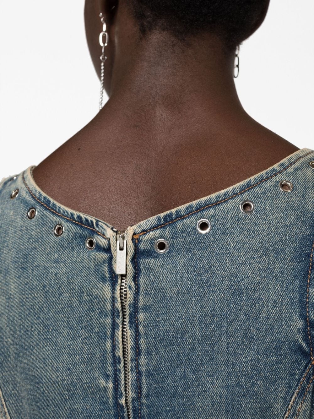 eyelet-embellished denim midi dress - 3