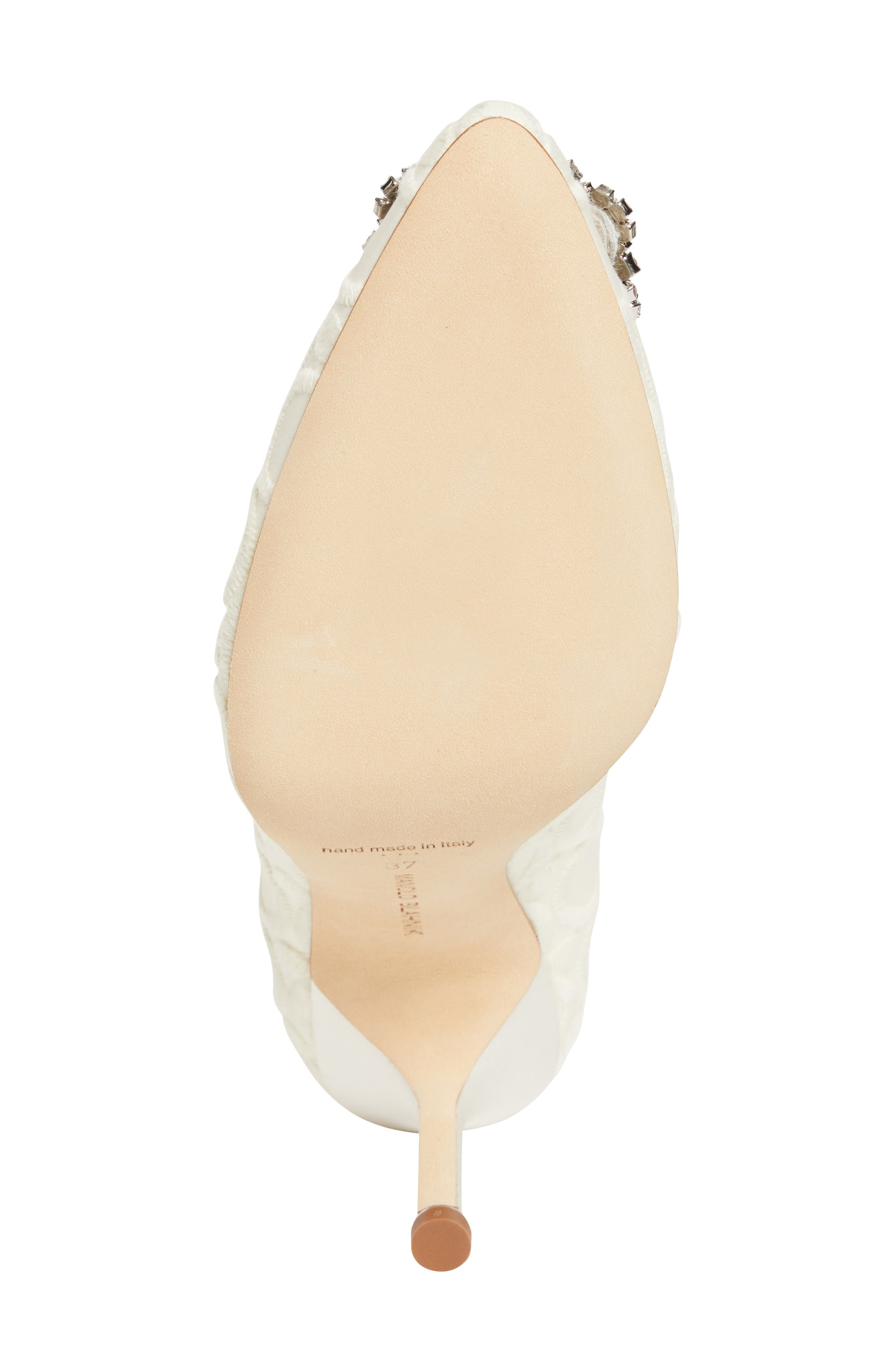 Manolo Blahnik Hangisi Crystal Buckle Pump in Light Cream at Nordstrom - 6