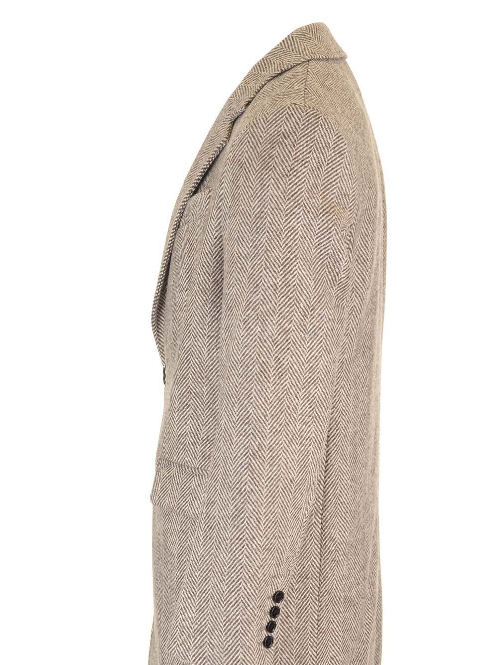 Coat In Brown Herringbone Fabric Coats Brown - 3