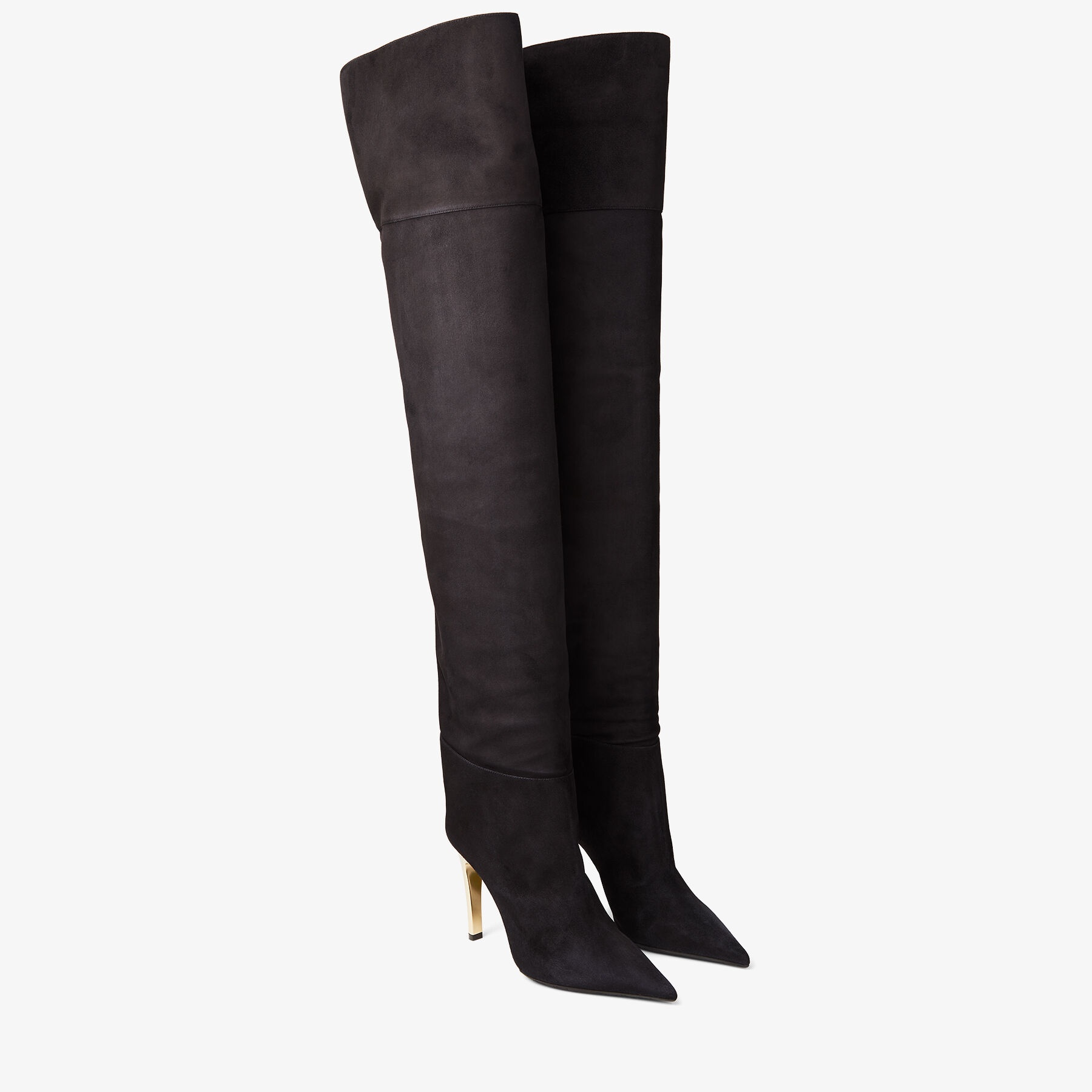 Cierra Over The Knee 100
Black Suede Over-the-knee Boots with Gold Heel - 3