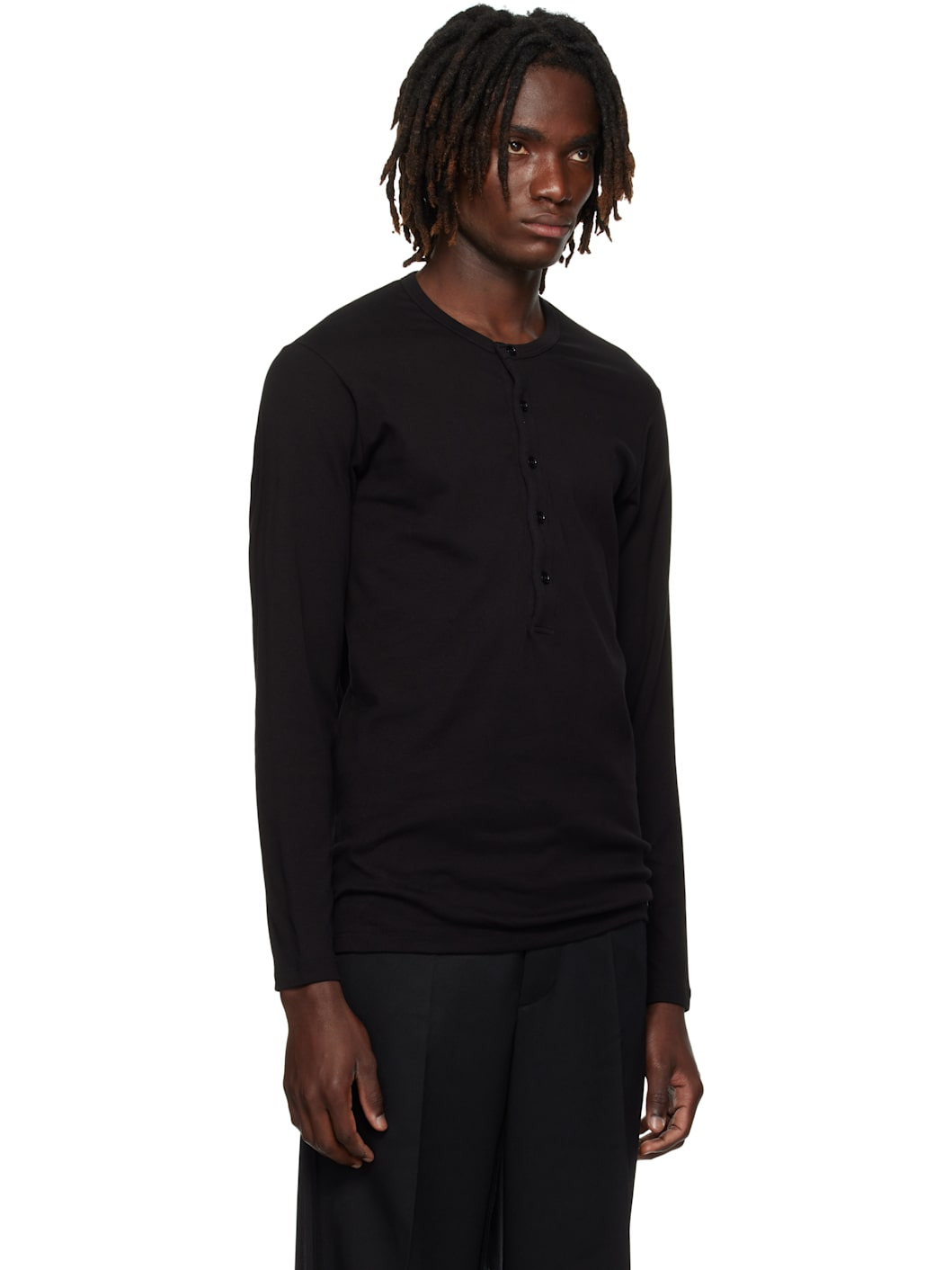 Black Cotton Henley - 2