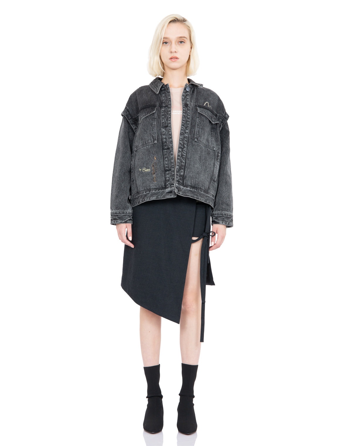 Graffiti Effect Slogan Print Oversized Denim Jacket - 6