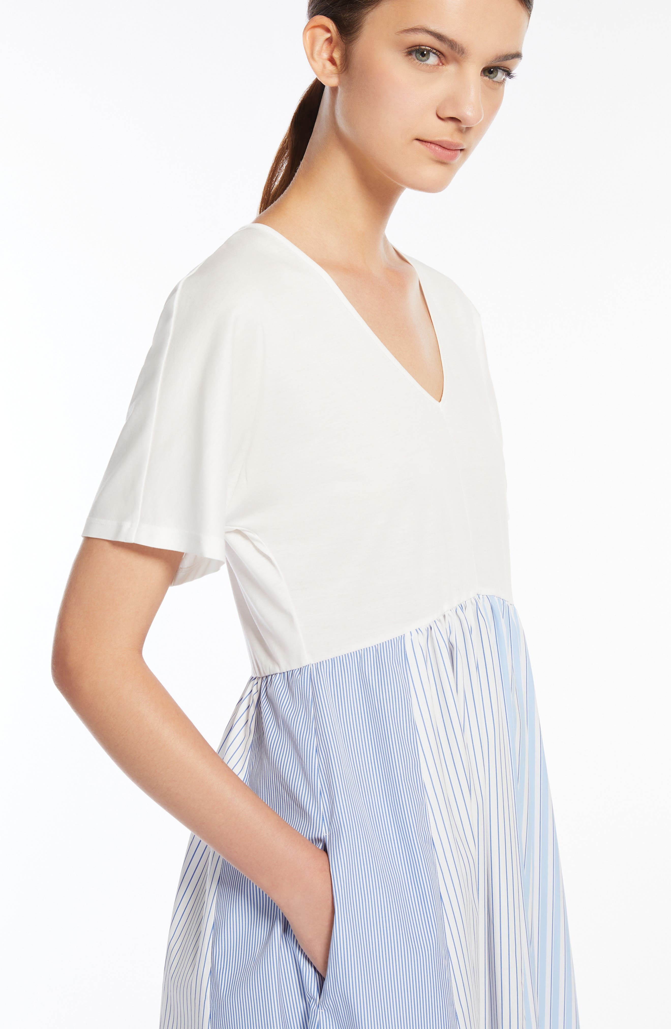 Weekend Max Mara Bronzo Mixed Media Dress in White/Blue at Nordstrom - 3
