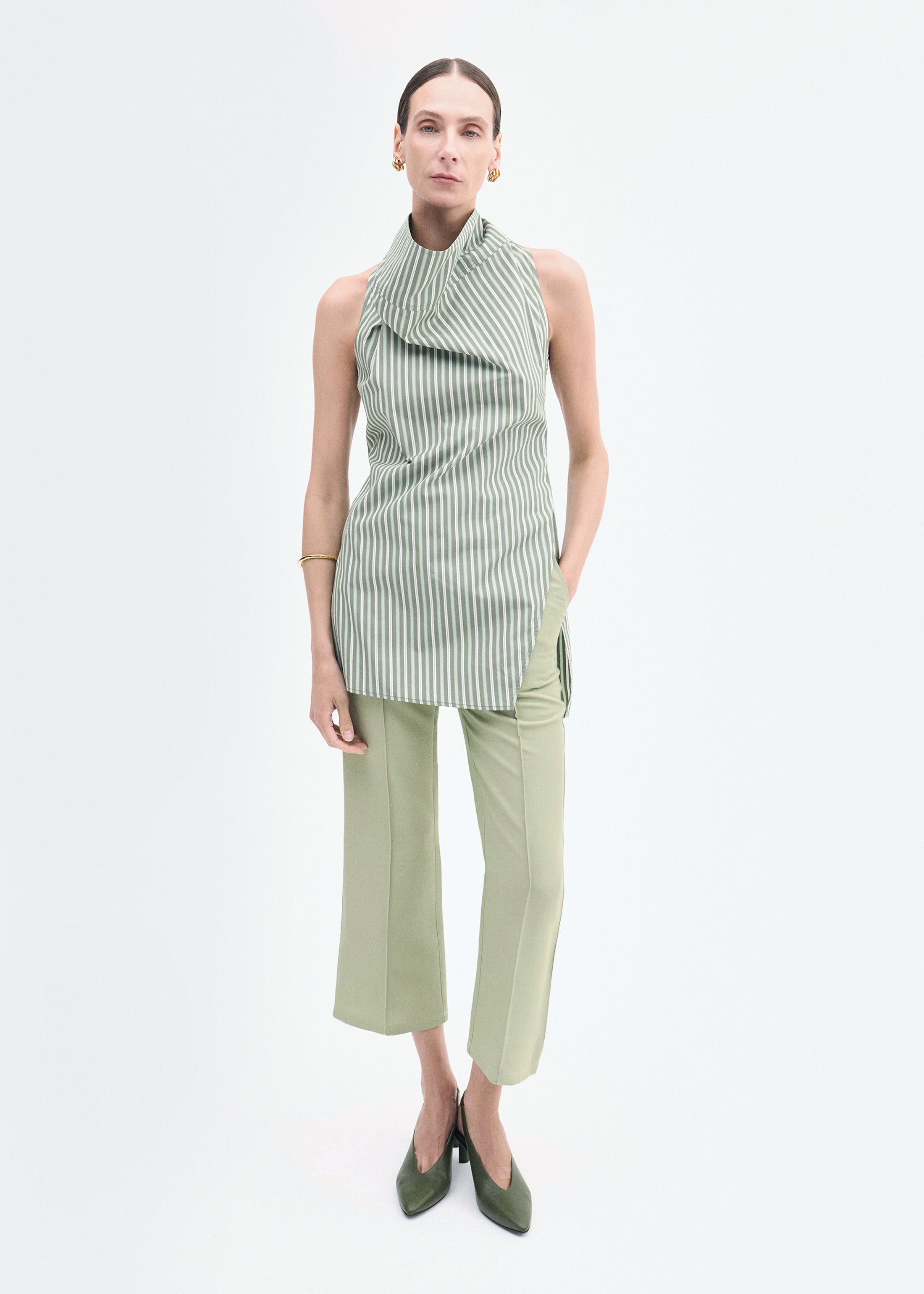 Sleeveless Cowl Neck Top in Striped Poplin - 2