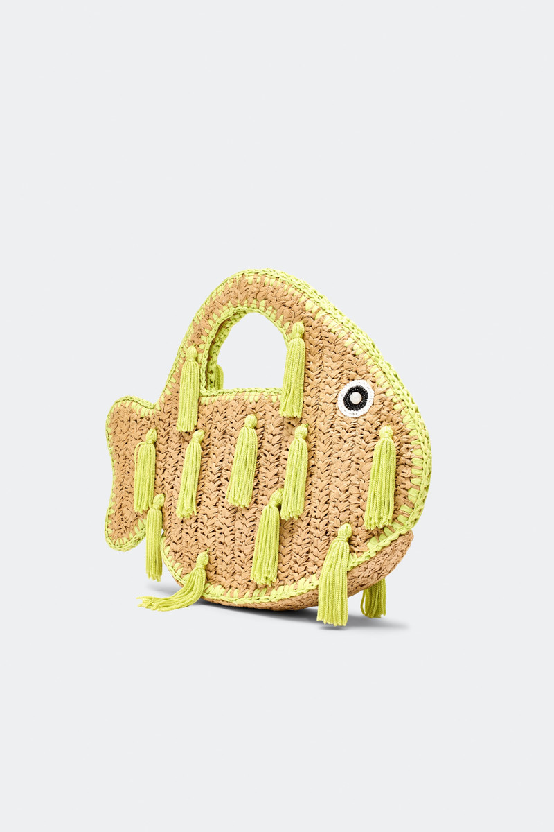 SIMONMILLER Tassel Fish Bag in Natural/Lime outlook