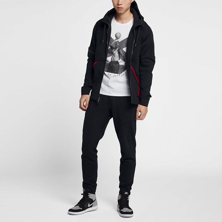 Air Jordan logo Splicing Zipper Sports Hooded Jacket Men's Black CK1343-010 - 3