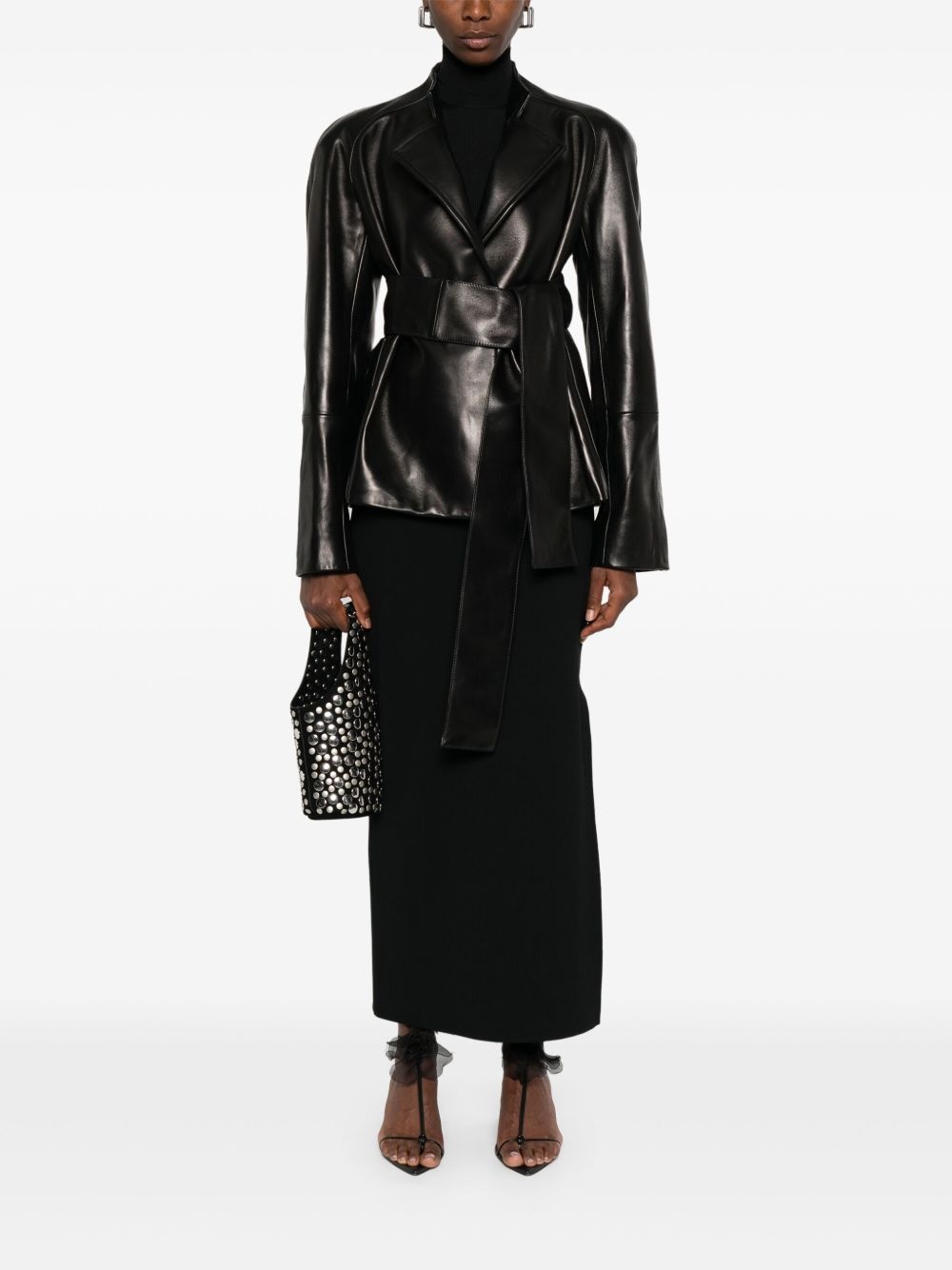 leather belted jacket - 2