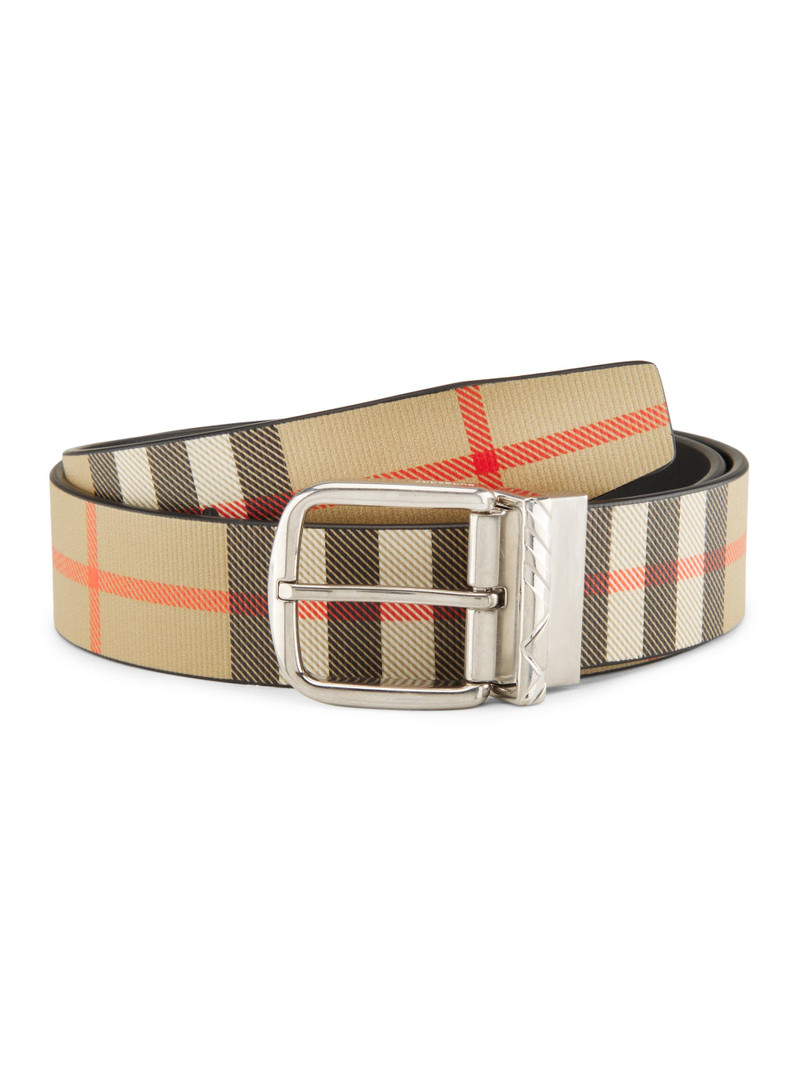 Men's Reversible Check B Buckle Belt - Black Sand Silver 1
