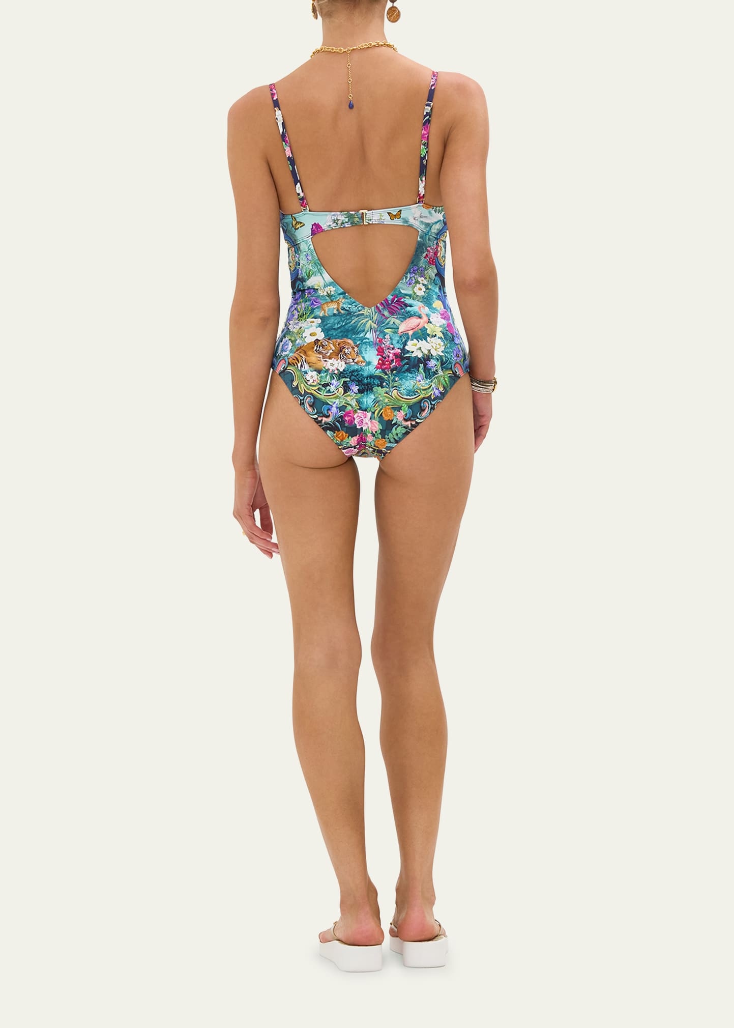 Basked in Baroque V-Neck Underwire One-Piece Swimsuit - 3