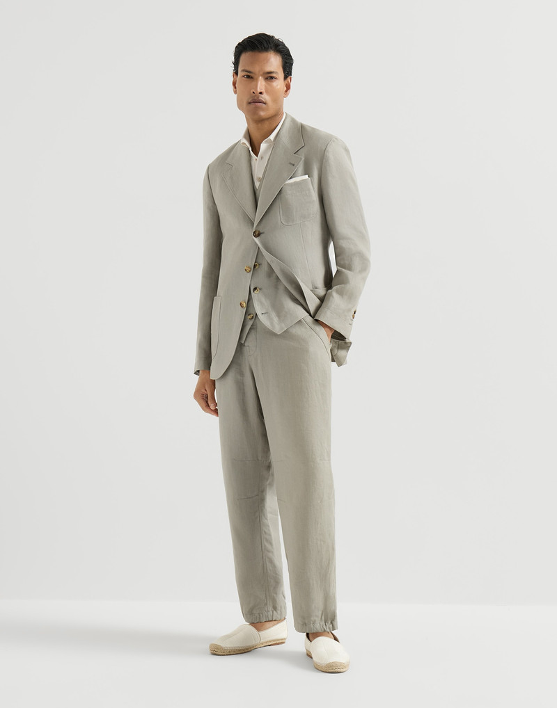 Linen micro chevron 3-piece suit: unlined jacket, waistcoat and trousers with drawstrings 2