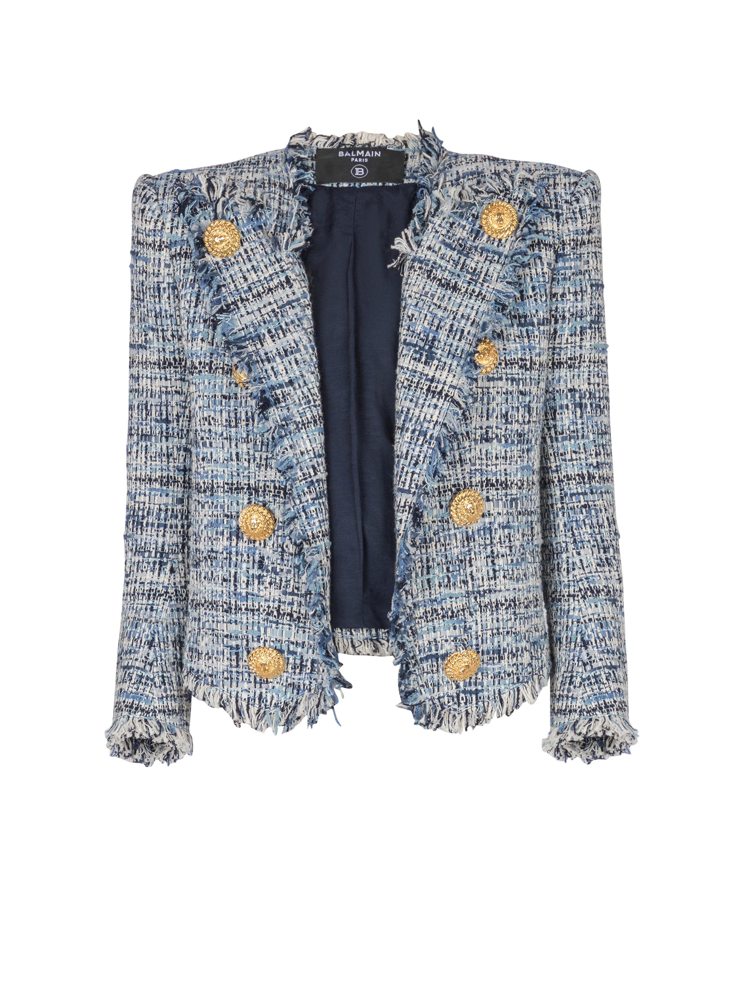 Cropped tweed edge-to-edge jacket with 8 buttons - 1