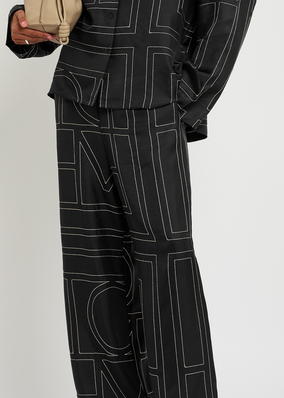 Toteme Logo-embroidered Silk-satin Trousers - 5