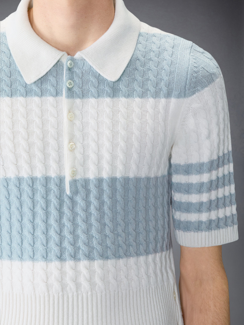 CASHMERE BABY CABLE STITCH 4-BAR RUGBY STRIPE POLO 6